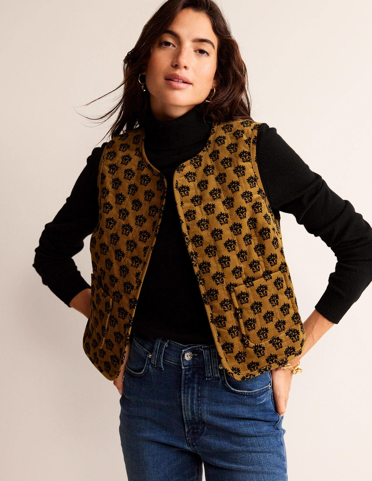 Cord Vest-Golden Olive, Lily - Image 1