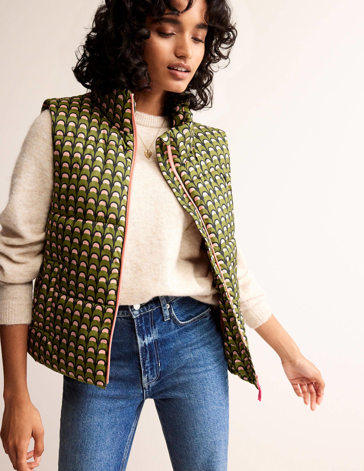Fife Quilted Vest-Chalky Pink, Geo Charm - Image 1