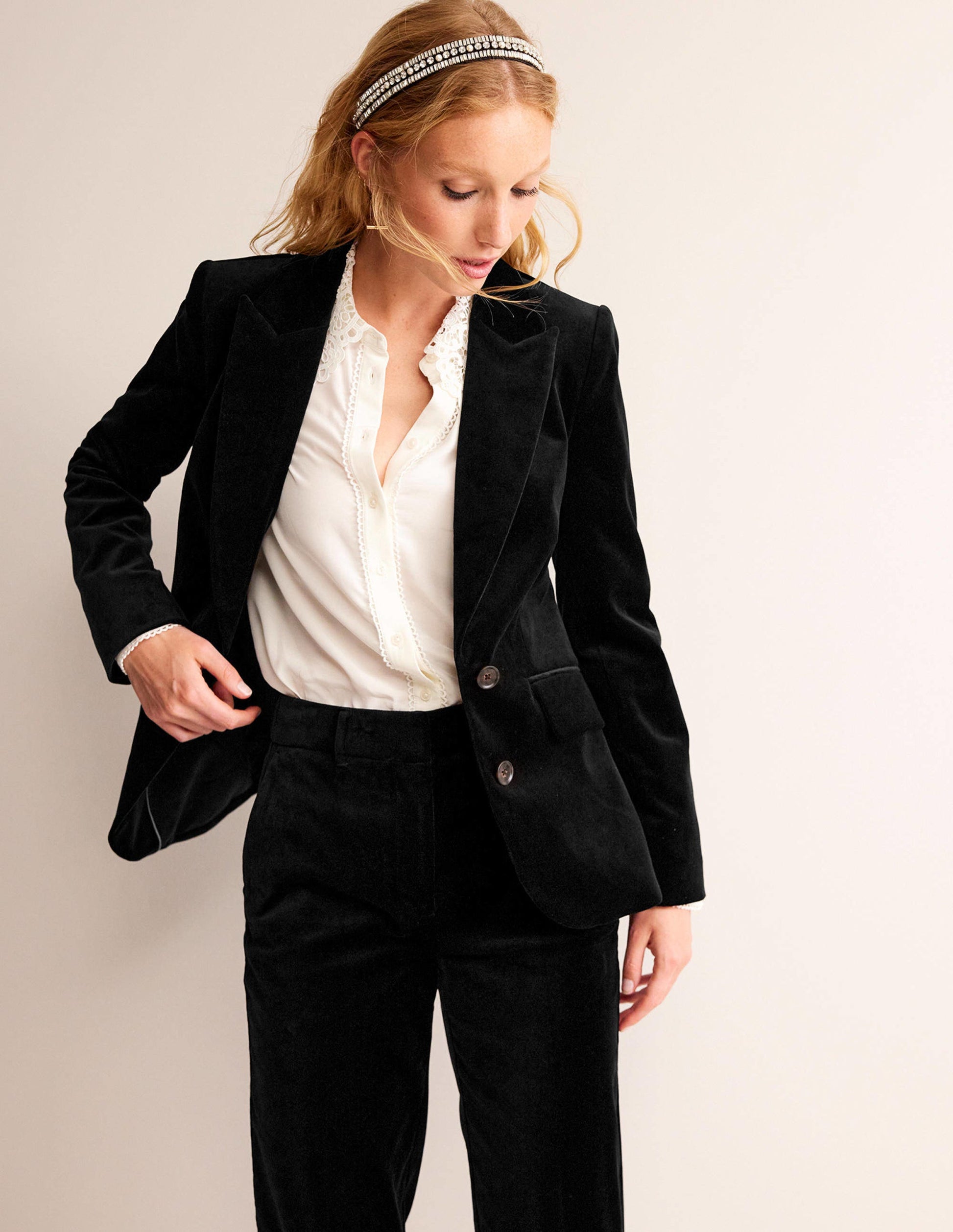 Marylebone Velvet Blazer-Black-1