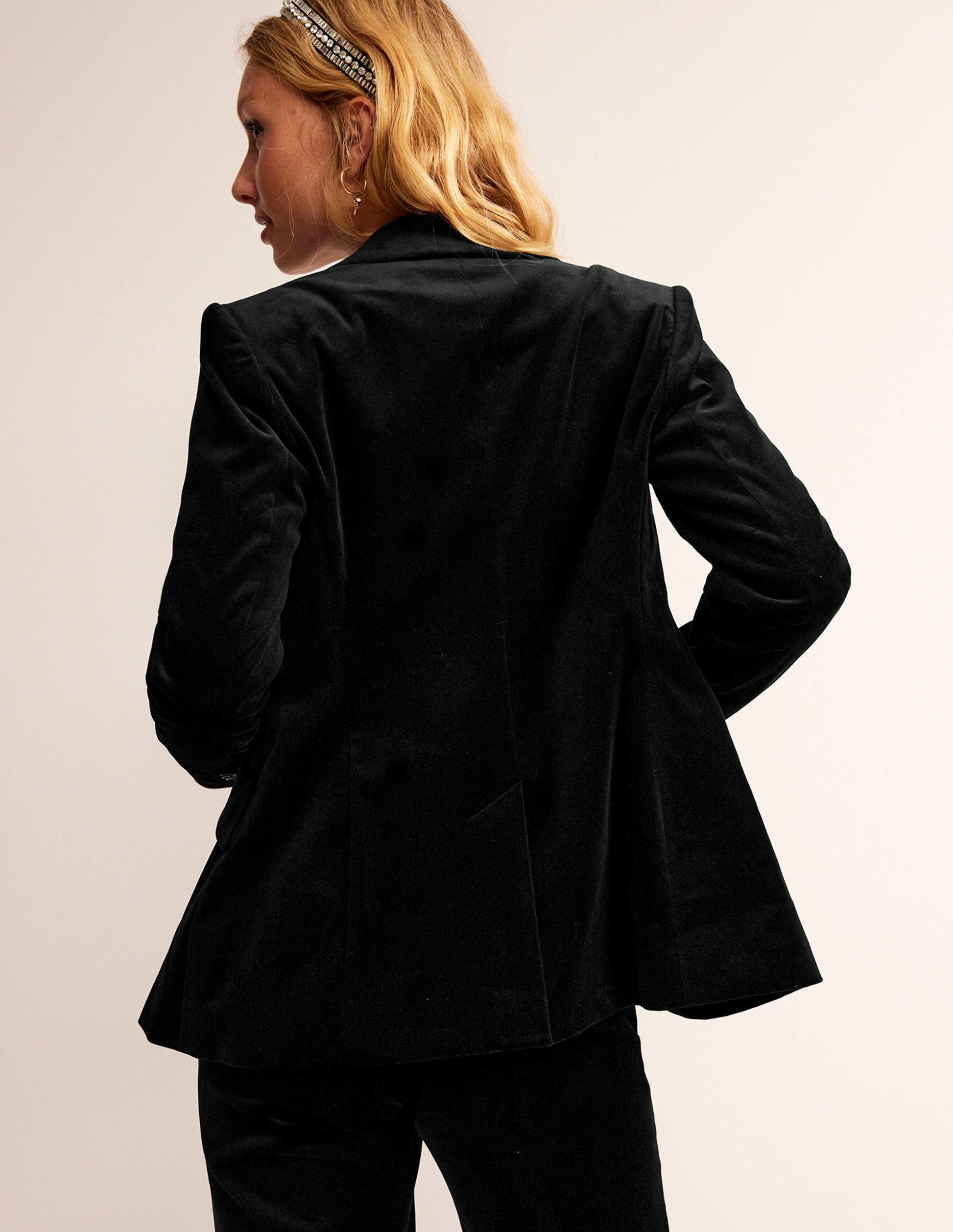 Marylebone Velvet Blazer-Black-3