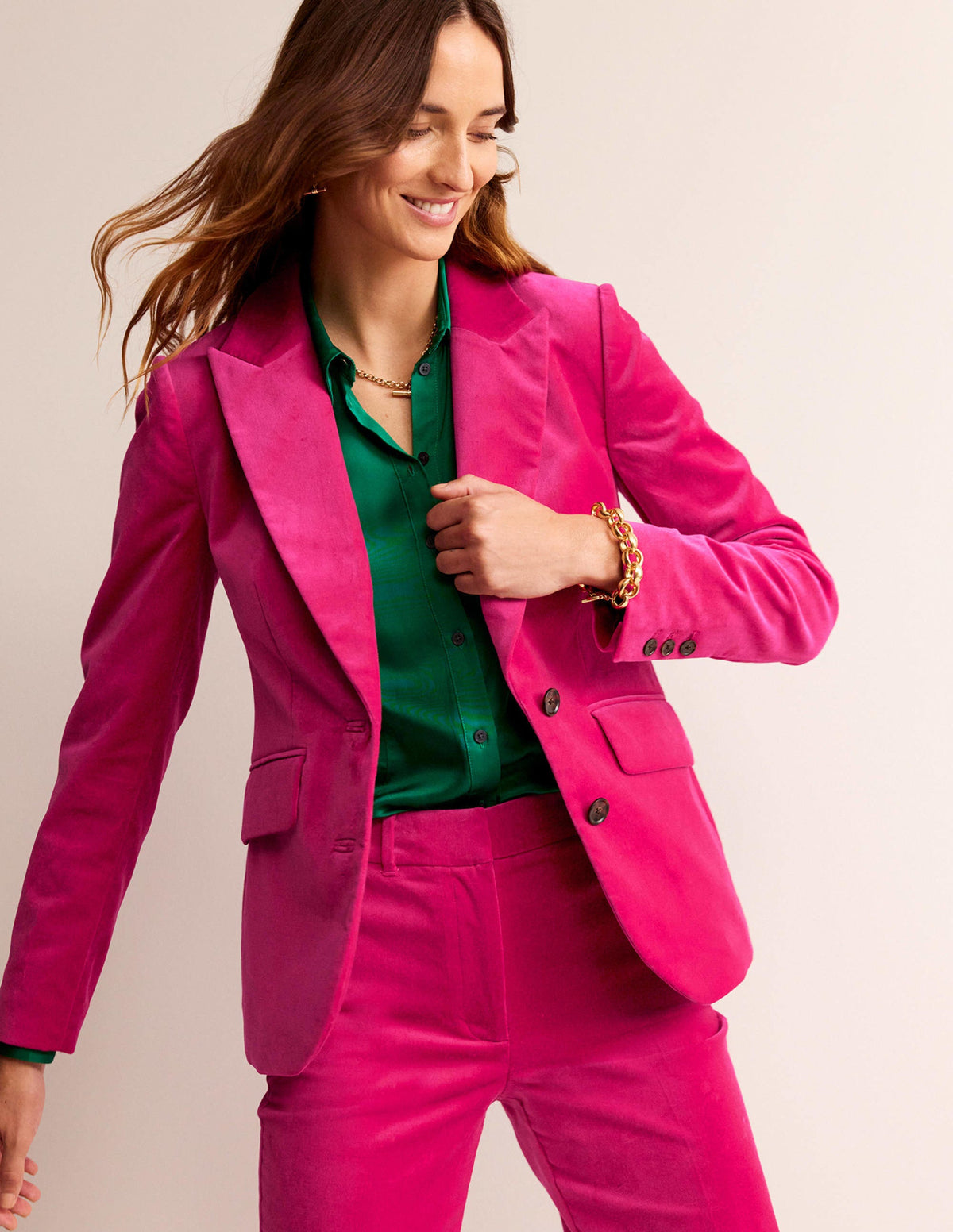 Marylebone Velvet Blazer-Vibrant Pink-1