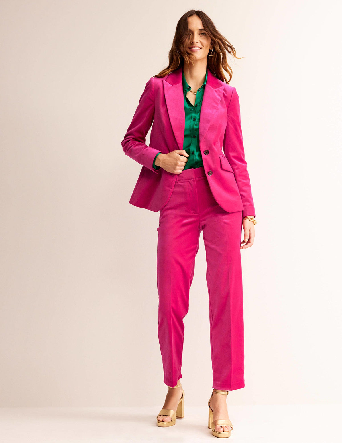 Marylebone Velvet Blazer-Vibrant Pink - Image 4