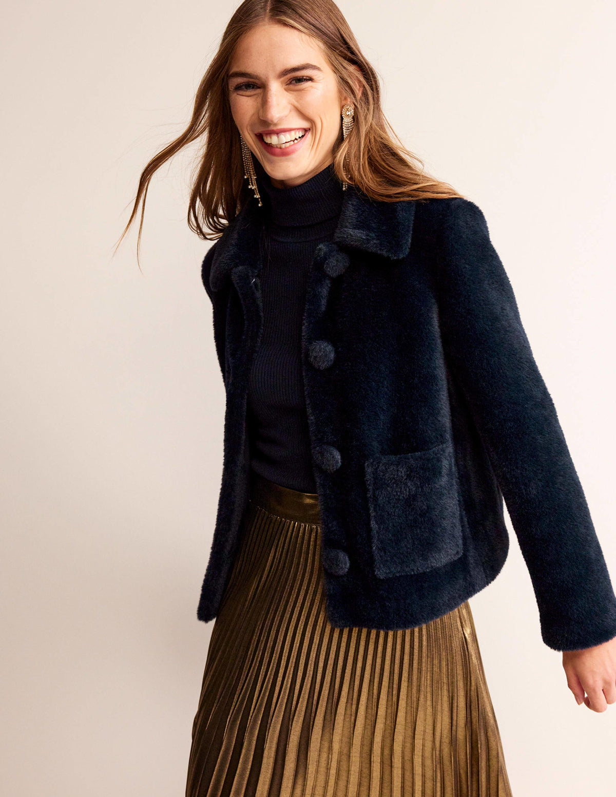 York Faux-Fur Coat-Navy - Image 2