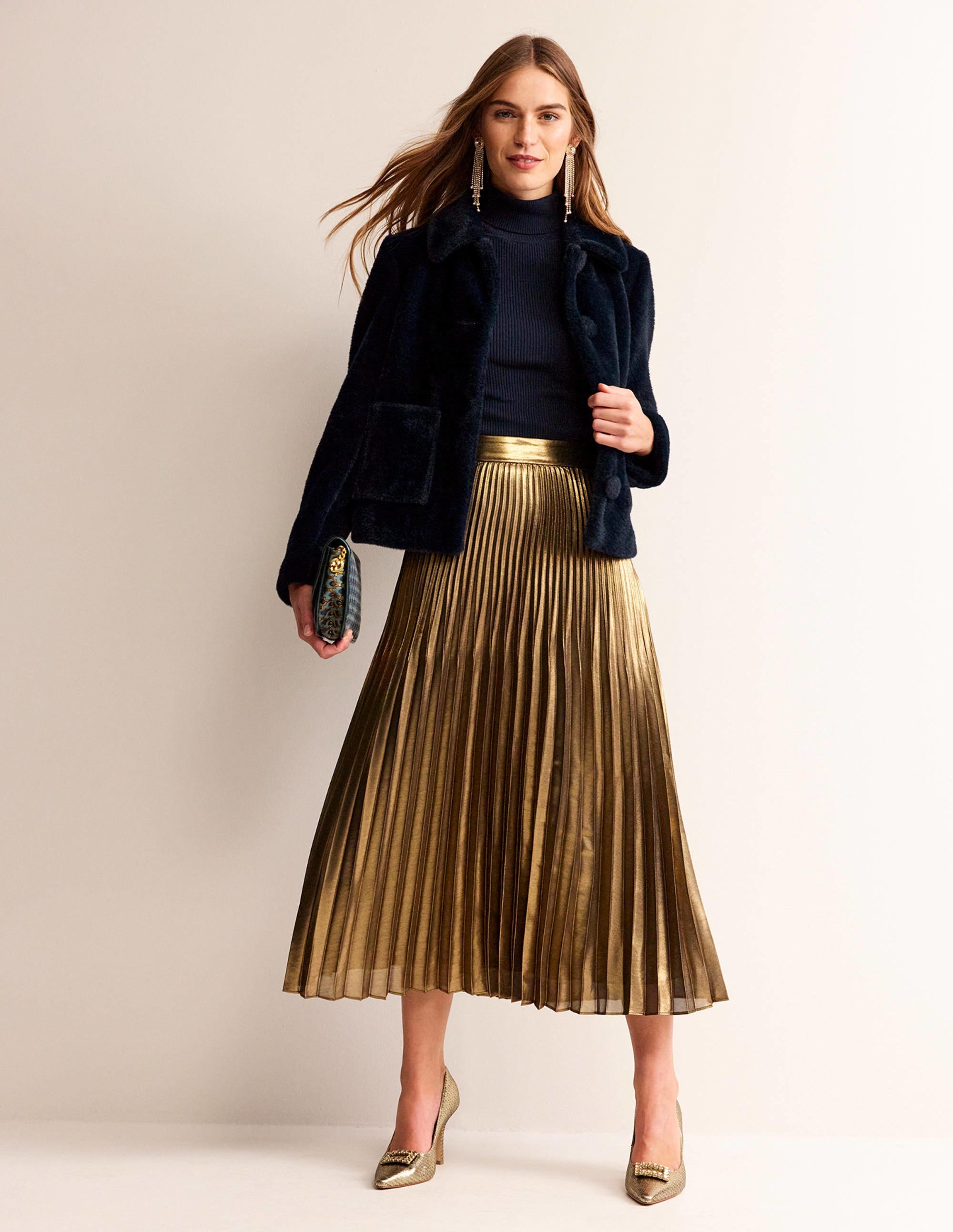York Faux-Fur Coat-Navy - Image 4