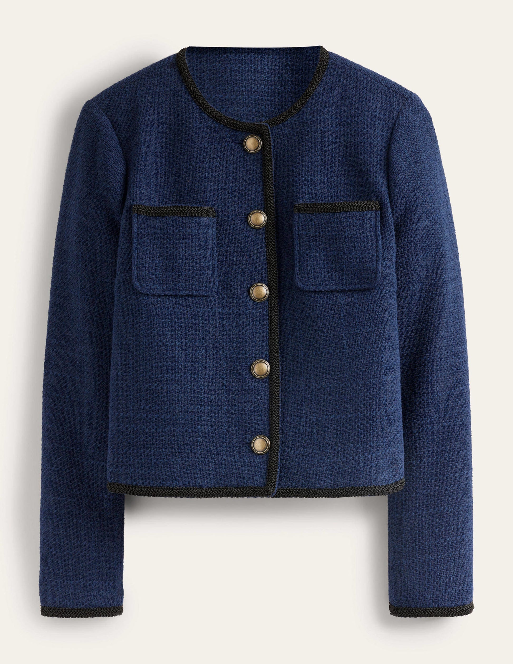 Trimmed Textured Jacket-Evening Blue-6