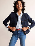Trimmed Textured Jacket-Evening Blue