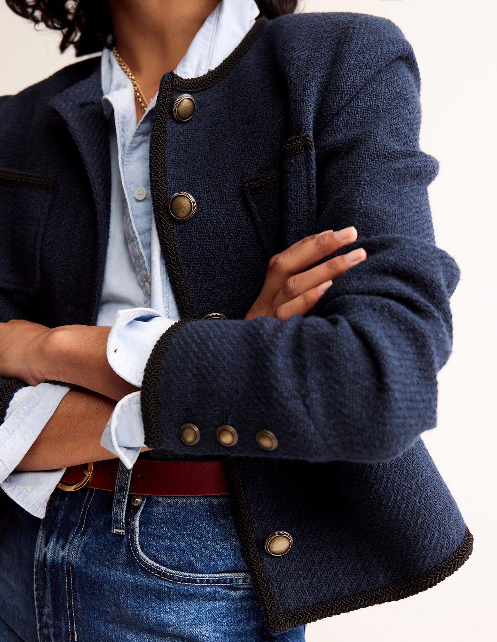 Trimmed Textured Jacket-Evening Blue - Image 2
