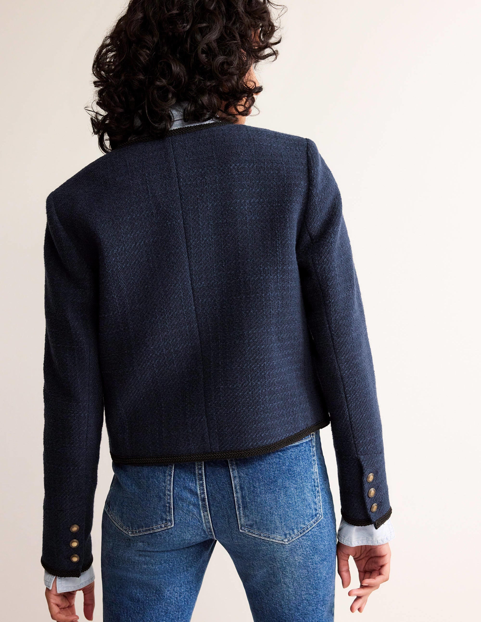Trimmed Textured Jacket-Evening Blue - Image 3