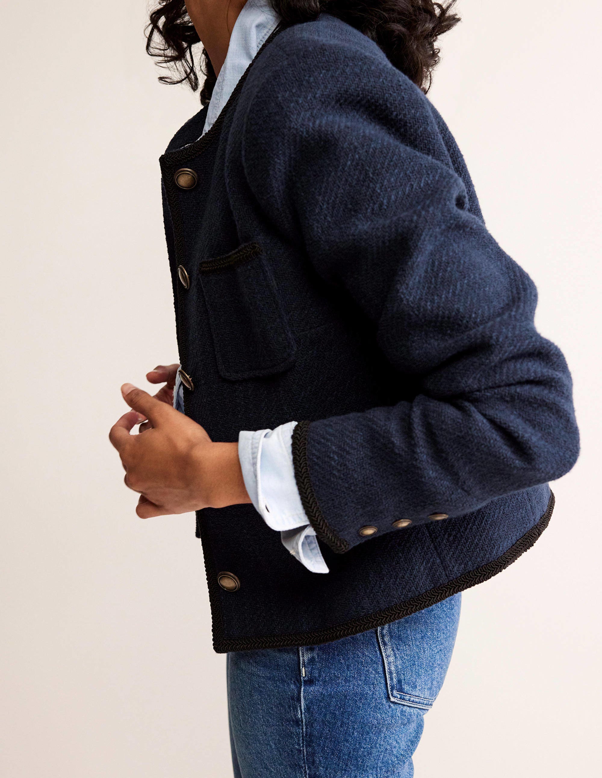 Trimmed Textured Jacket-Evening Blue - Image 5