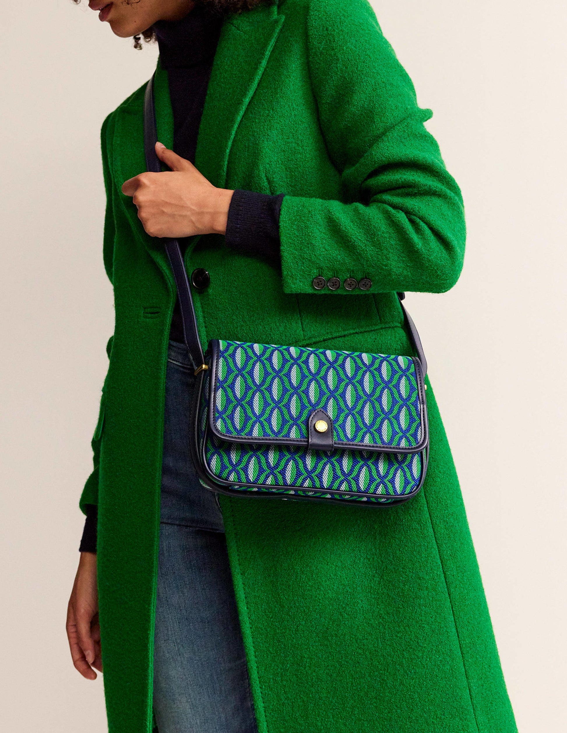 Structured Cross-Body Bag-Green Geo-1