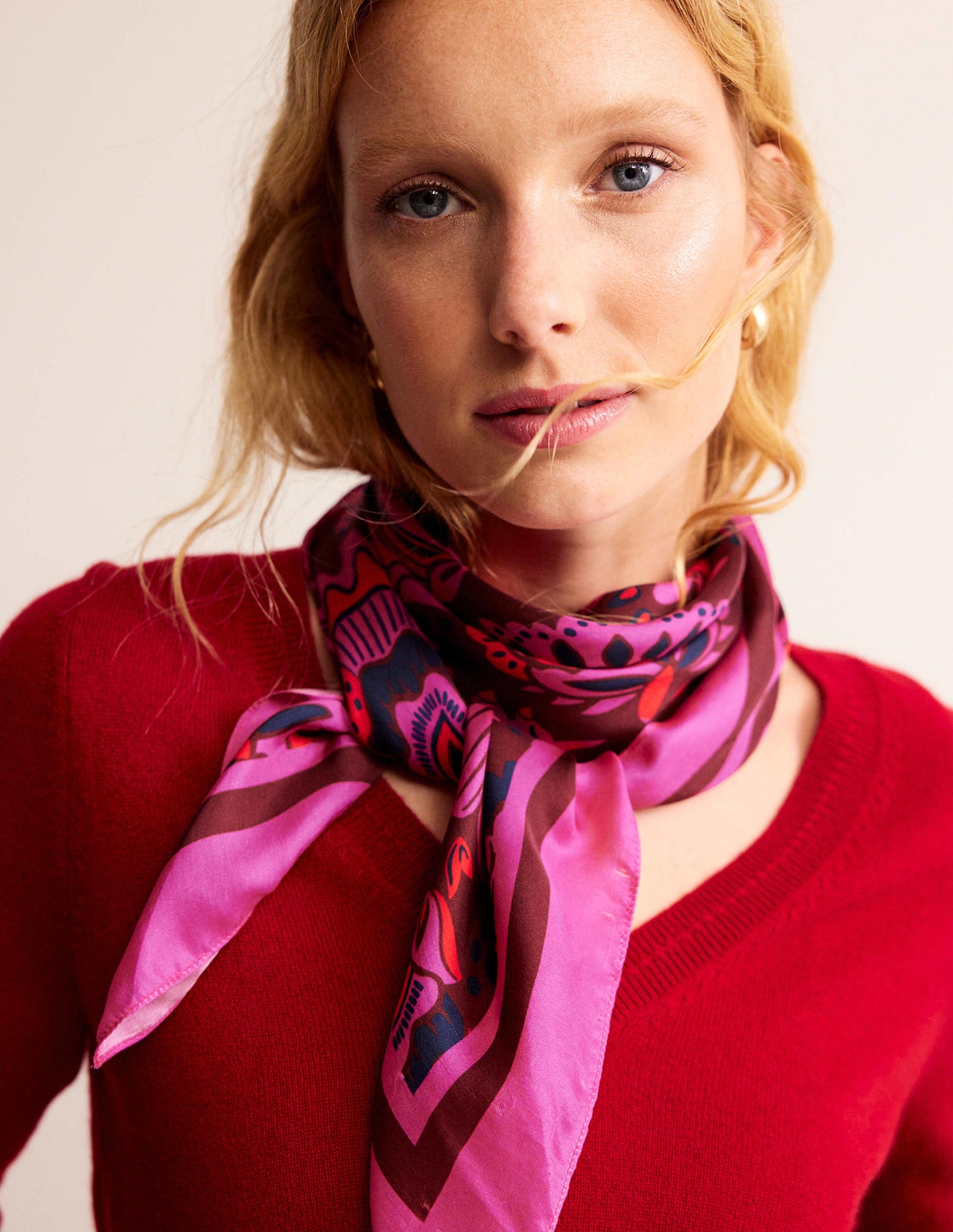 Large Square Silk Scarf-Burgundy Red, Florist Scarf-1