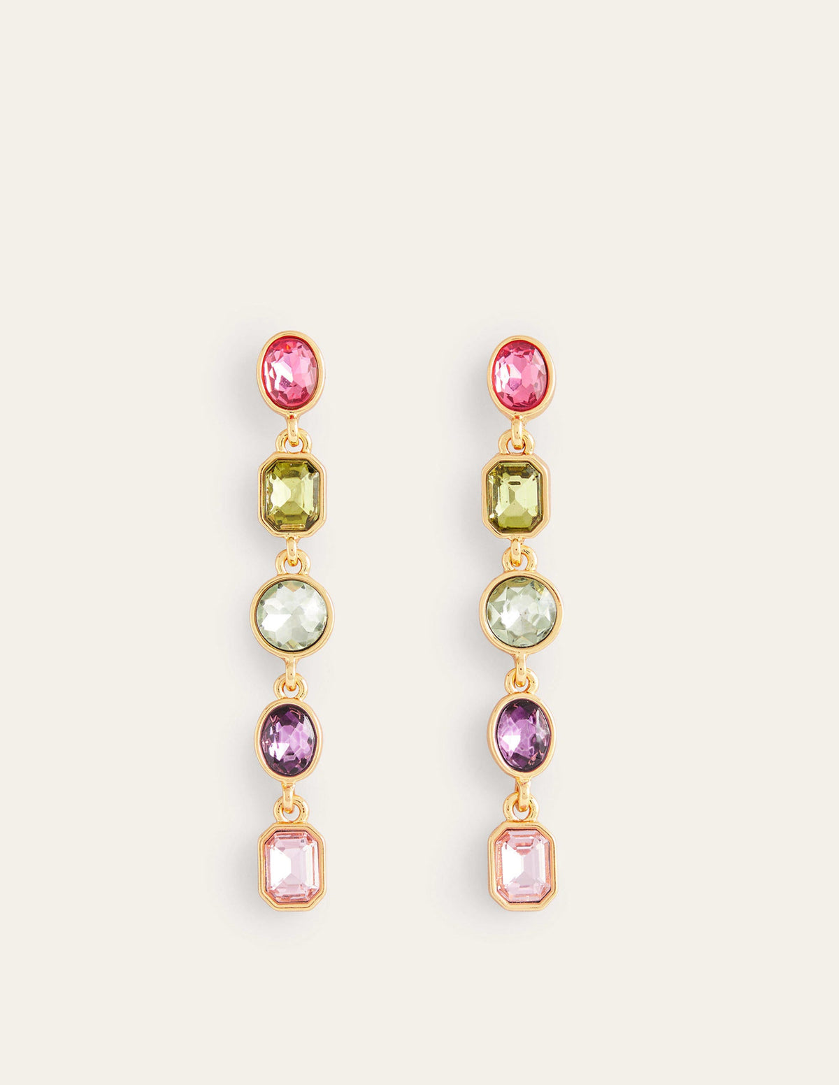 Jewelled Drop Earrings-Pink Multi-2