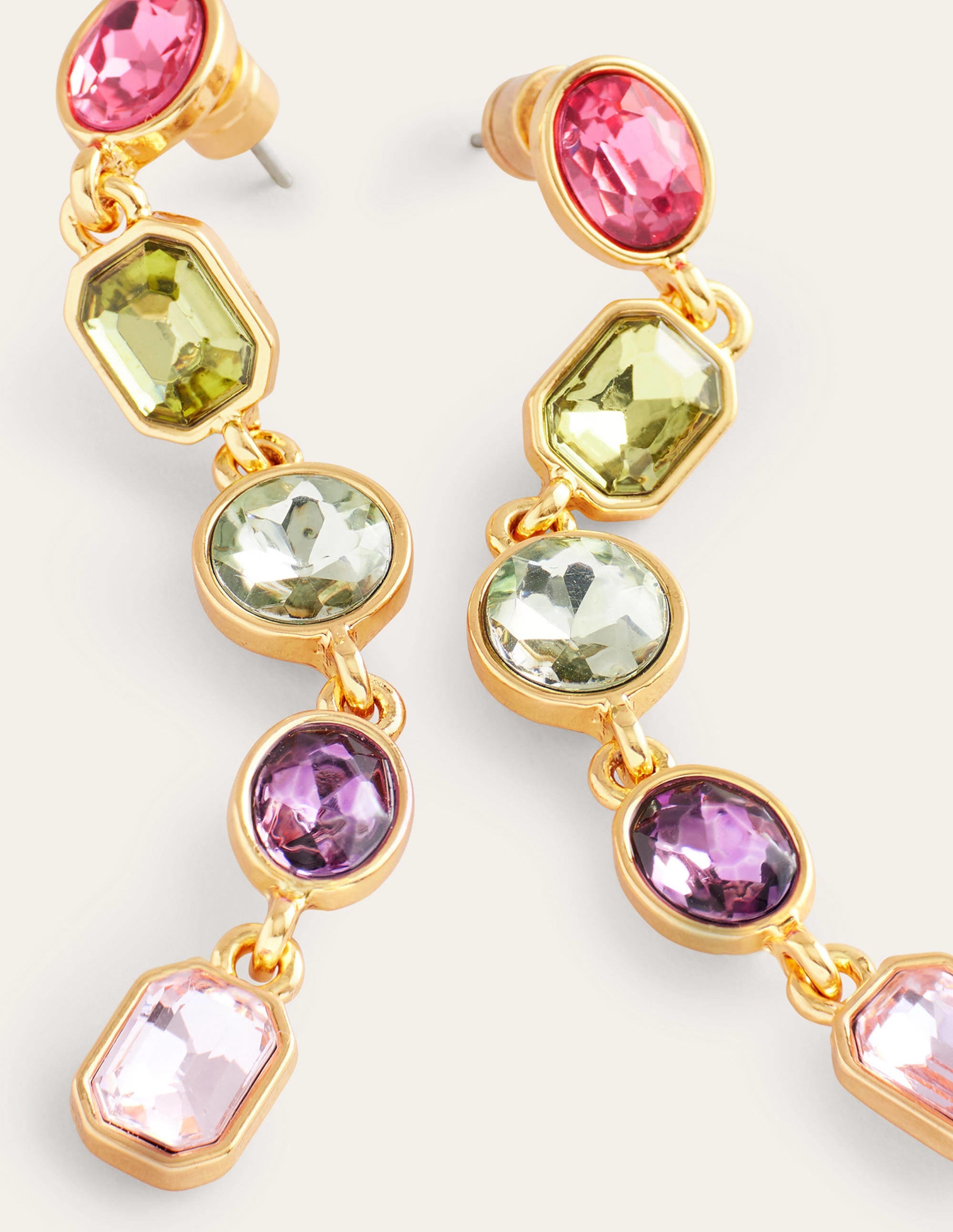 Jewelled Drop Earrings-Pink Multi - Image 3
