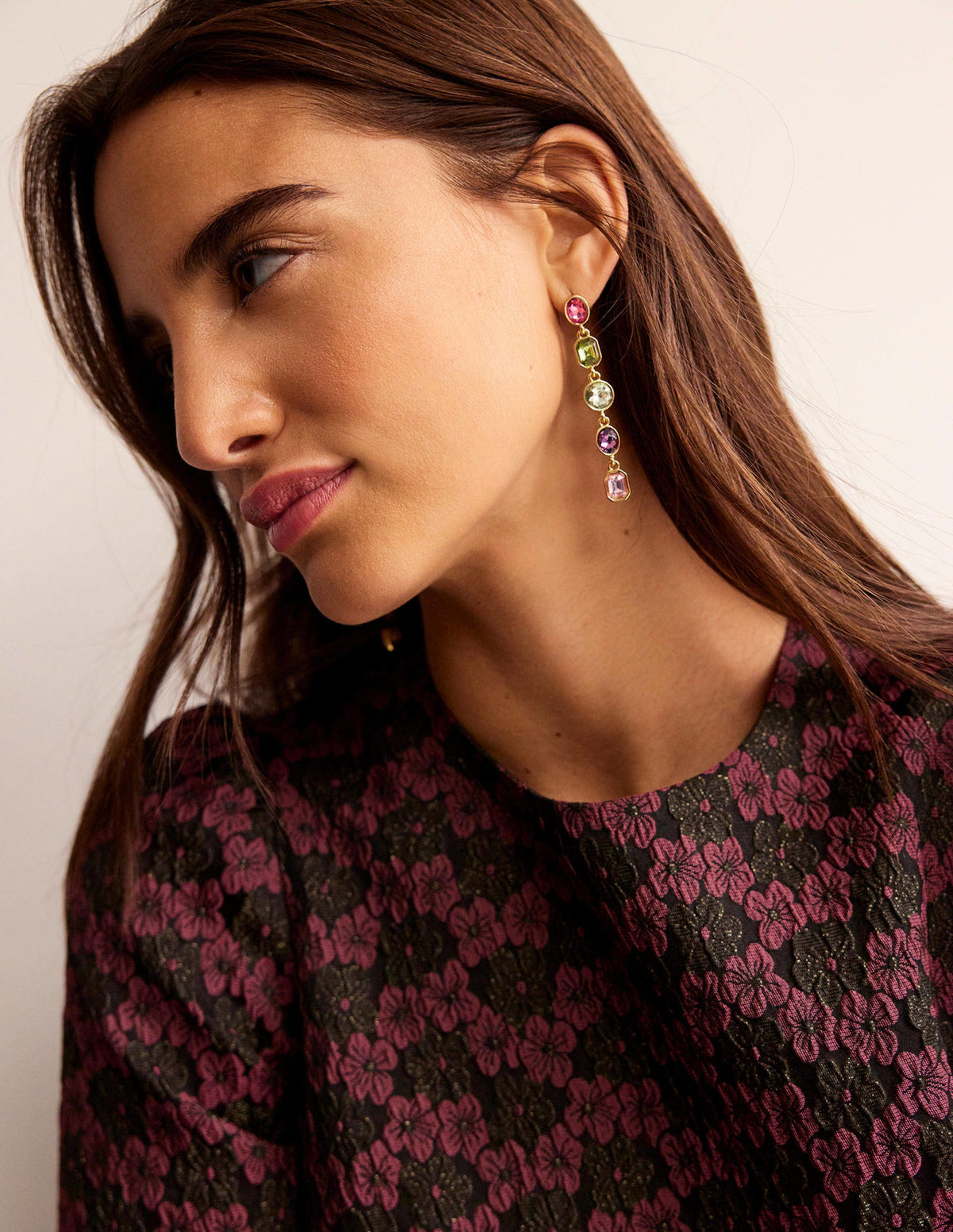 Jewelled Drop Earrings-Pink Multi-1
