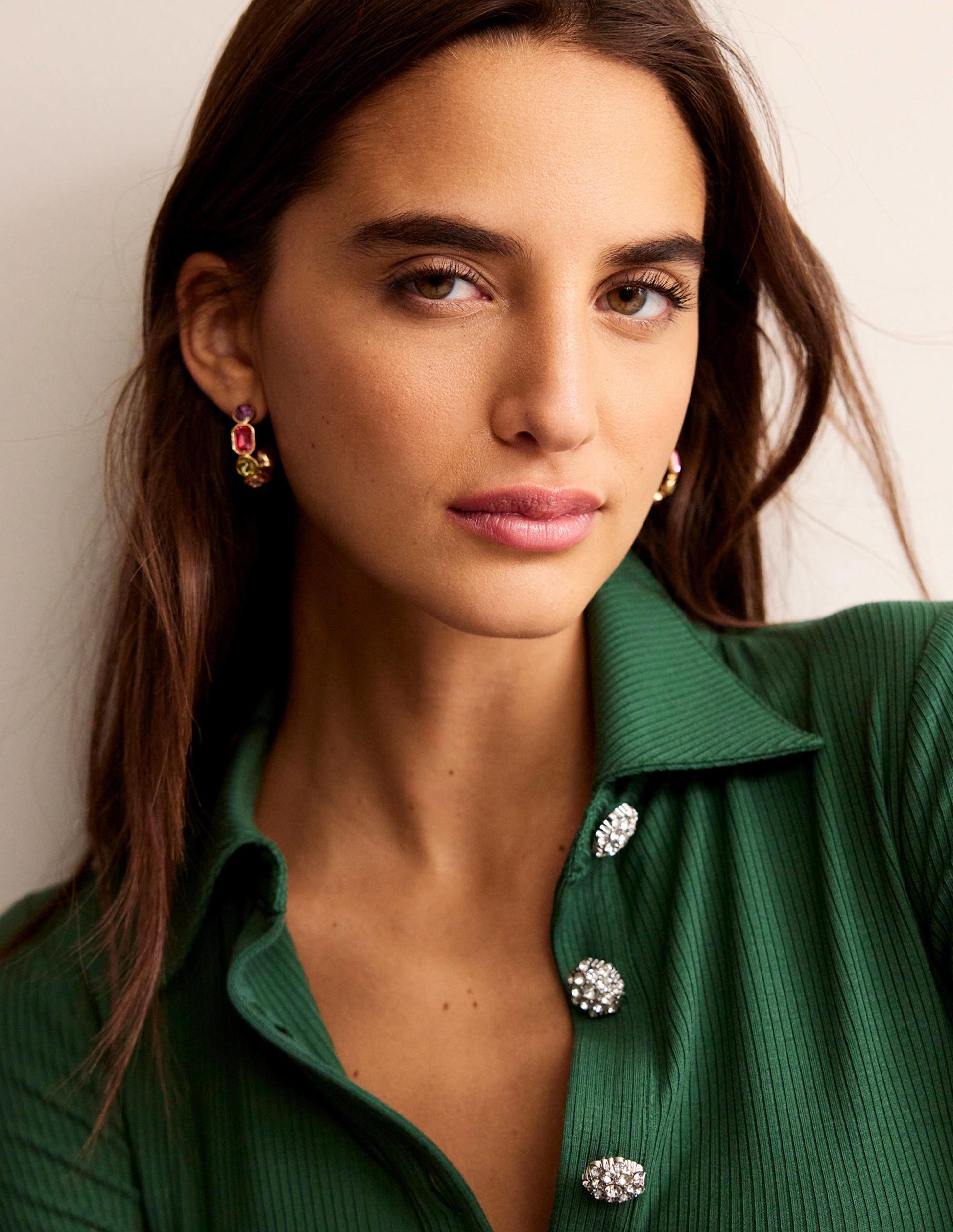 Jewelled Hoop Earrings-Pink Multi-1