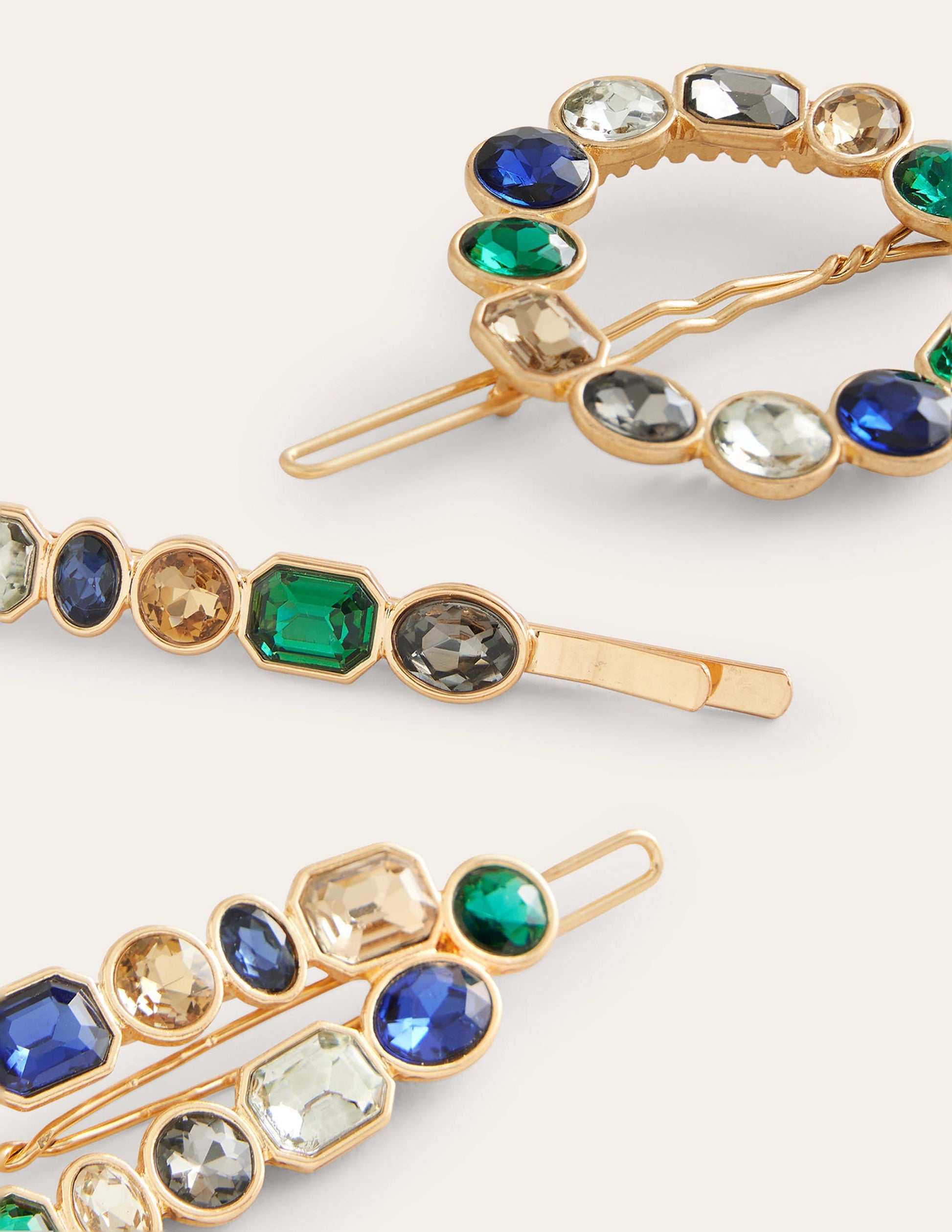 Jewelled Hair Slides-Multi Blue-3