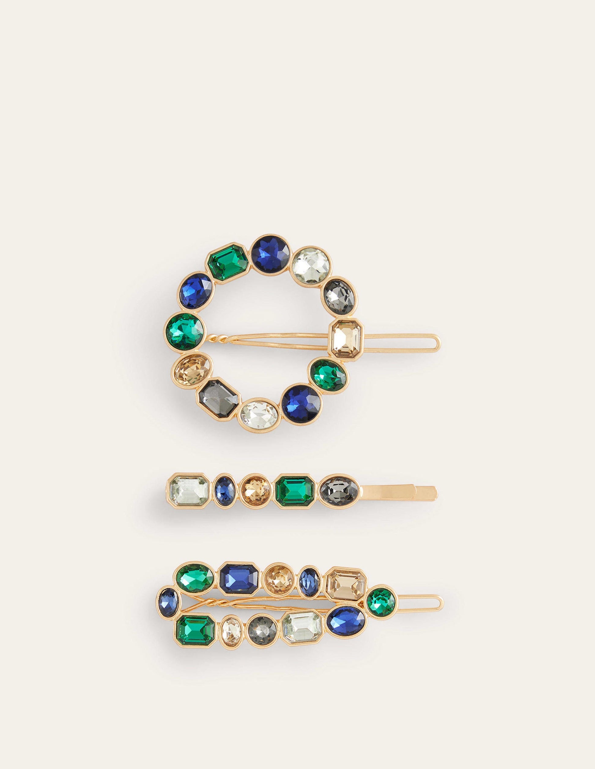 Jewelled Hair Slides-Multi Blue-2