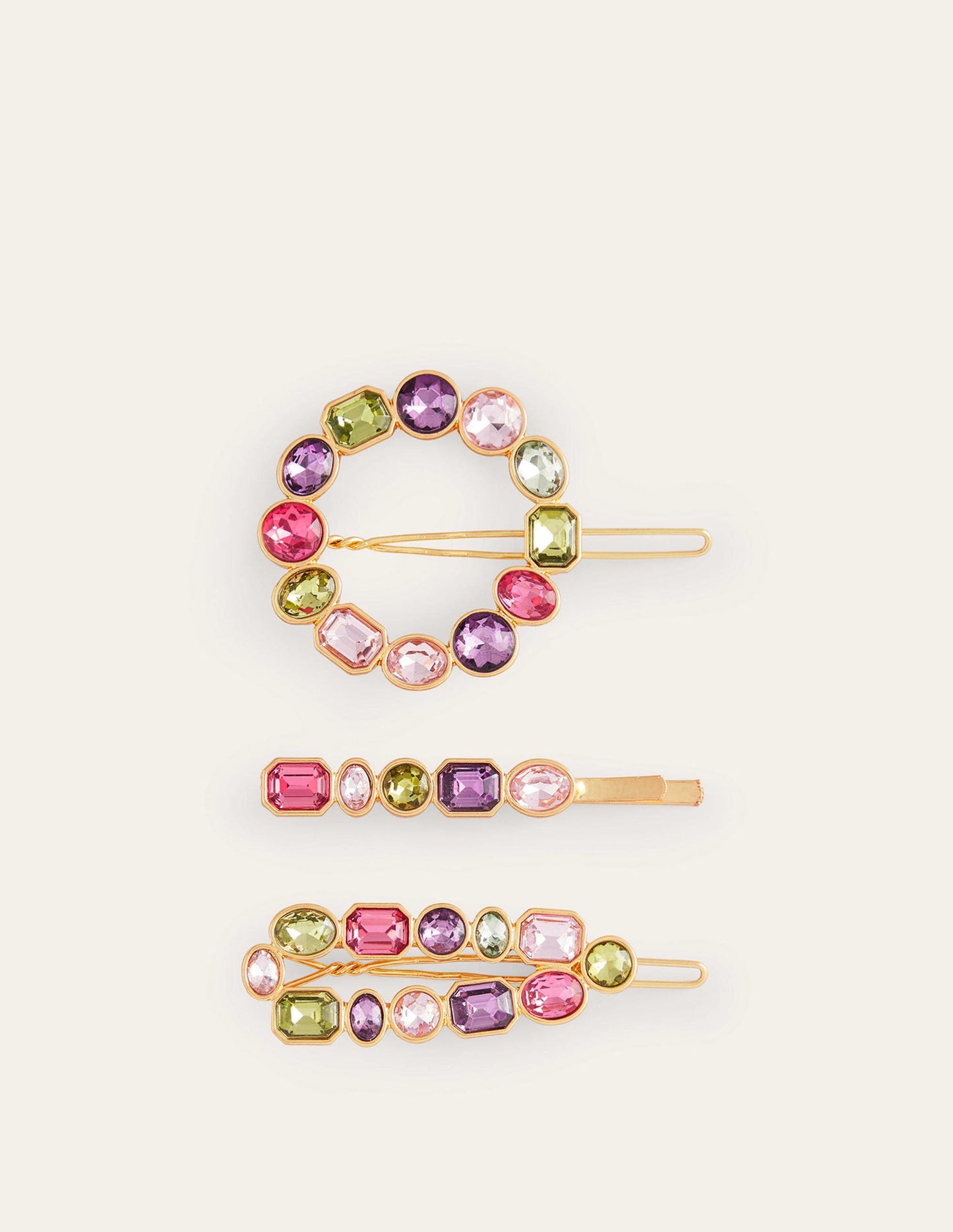 Jewelled Hair Slides-Multi Pink