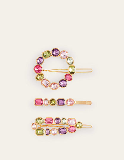 Jewelled Hair Slides-Multi Pink-2