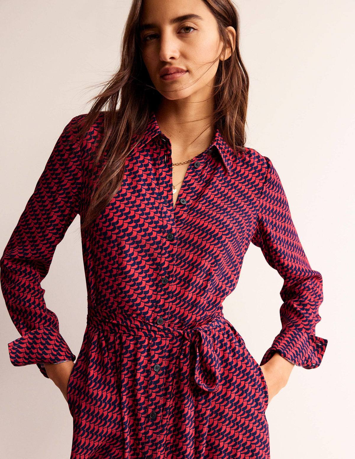 Kate Midi Shirt Dress-Pop Peony, Geo Fall - Image 1