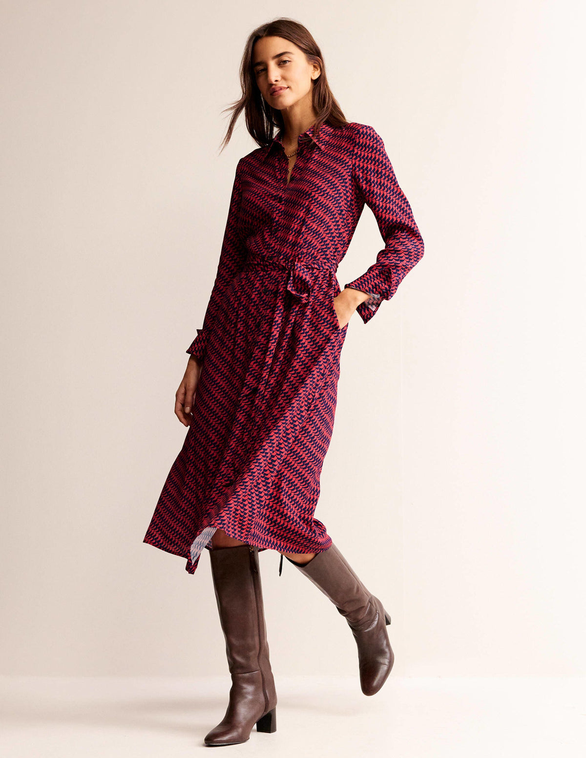 Kate Midi Shirt Dress-Pop Peony, Geo Fall-2