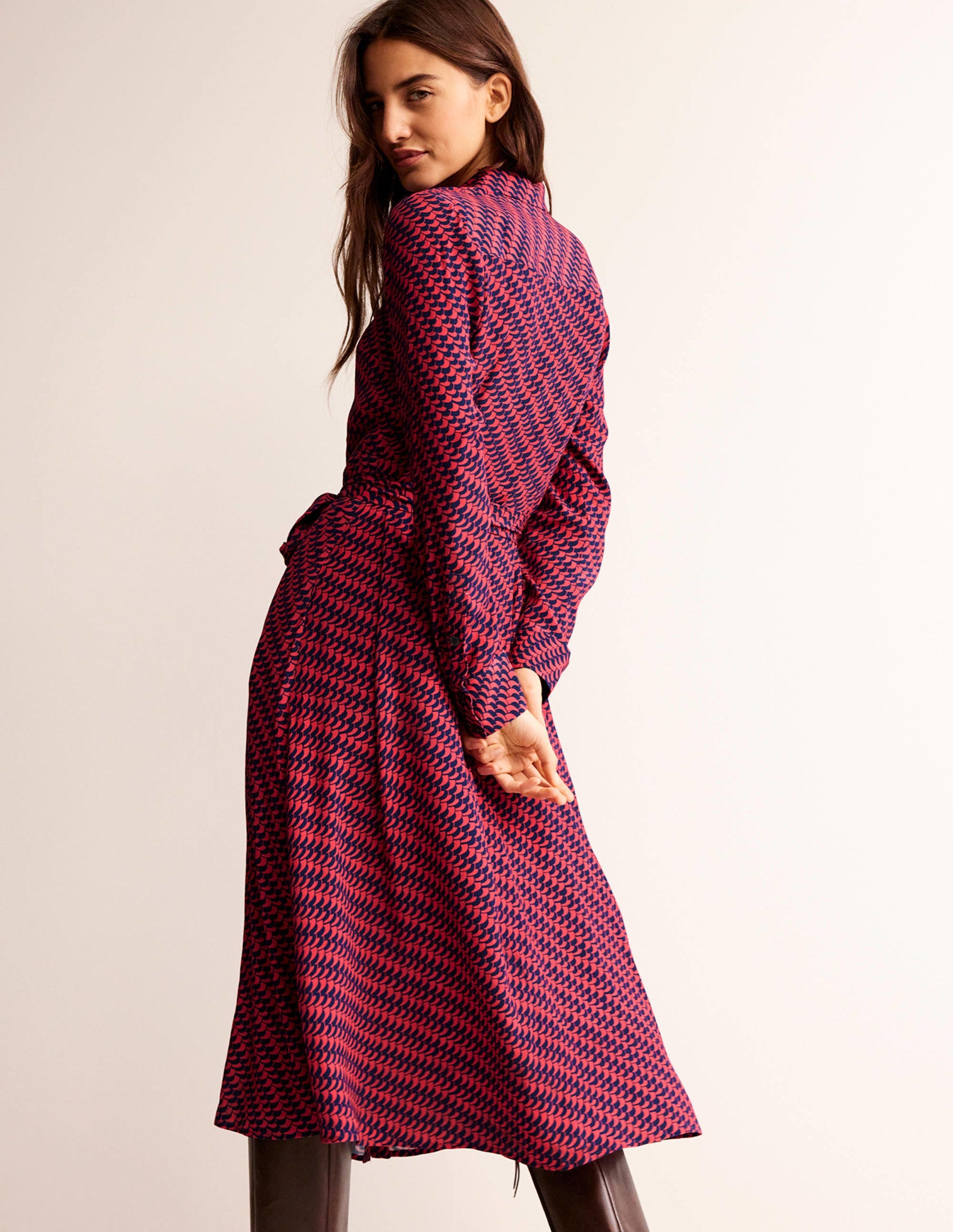 Kate Midi Shirt Dress-Pop Peony, Geo Fall - Image 3