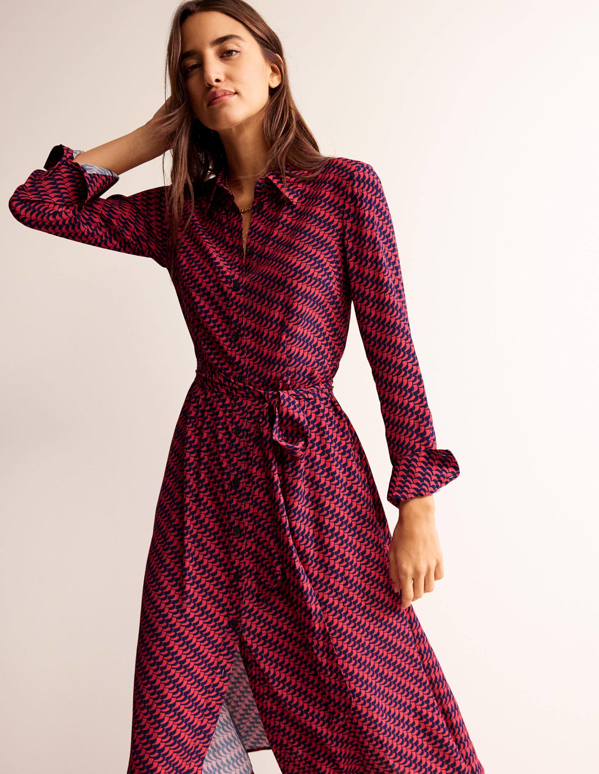 Kate Midi Shirt Dress-Pop Peony, Geo Fall - Image 4