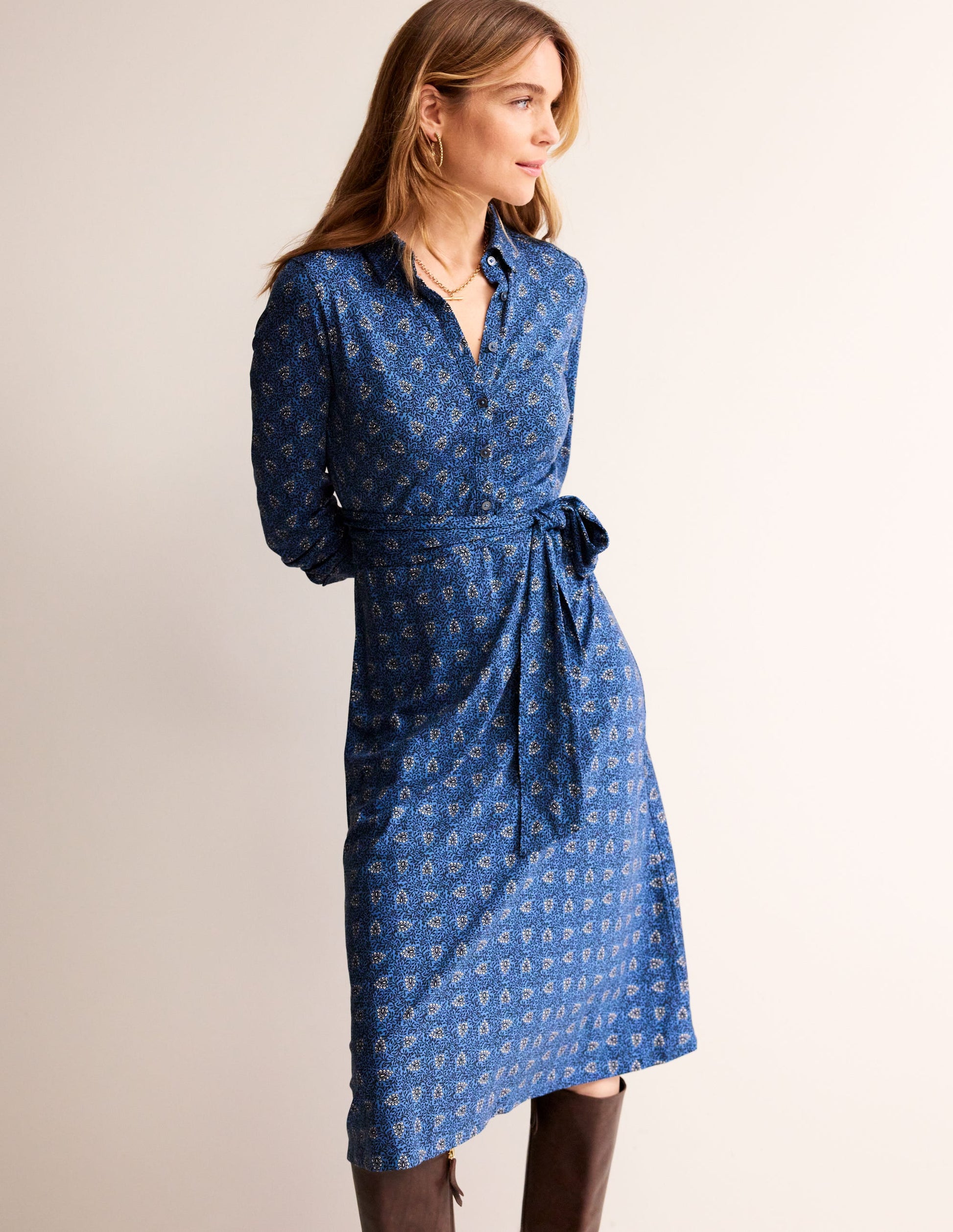 Laura Jersey Midi Shirt Dress-Azure, Celosia Bud-1