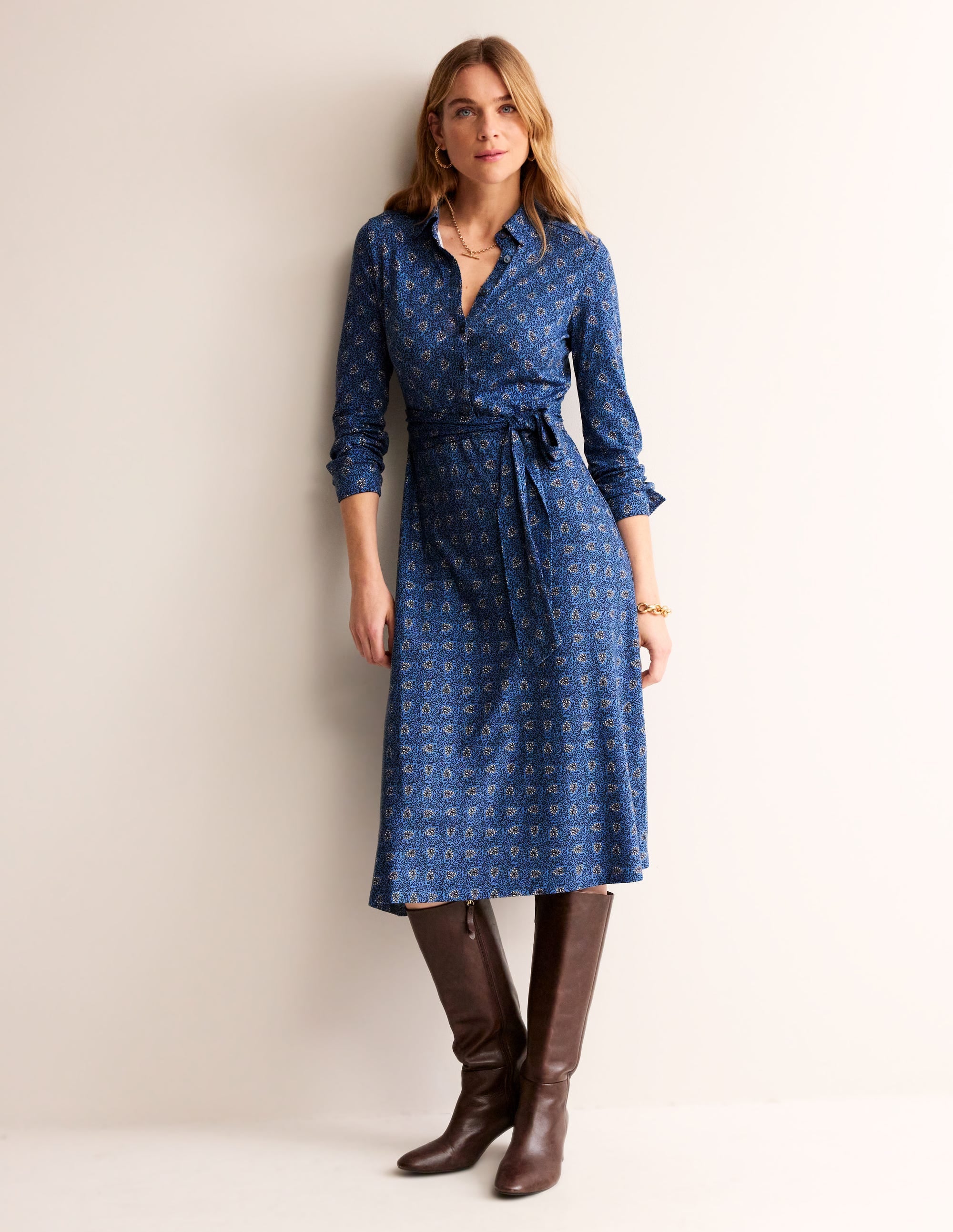 Laura Jersey Midi Shirt Dress-Azure, Celosia Bud - Image 4