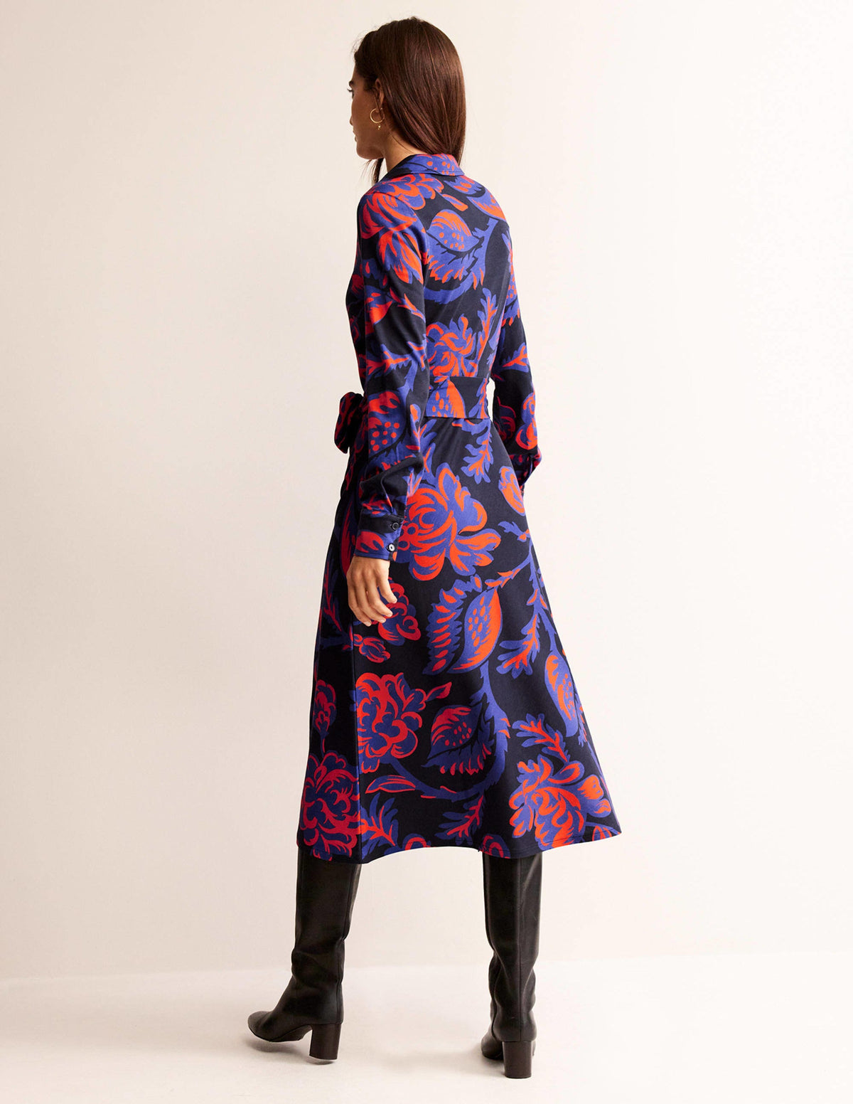 Laura Jersey Midi Shirt Dress-French Navy, Rose Blush-3