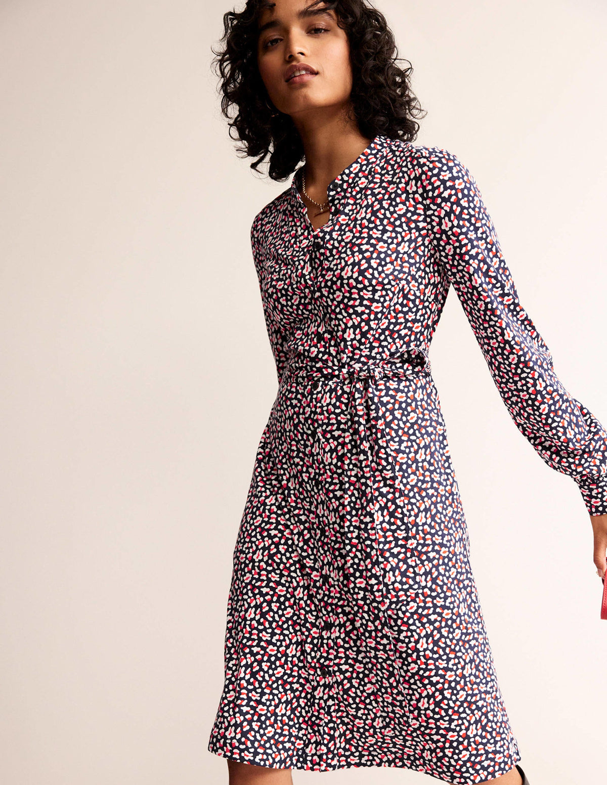 Julia Jersey Shirt Dress-French Navy, Animal Print - Image 1