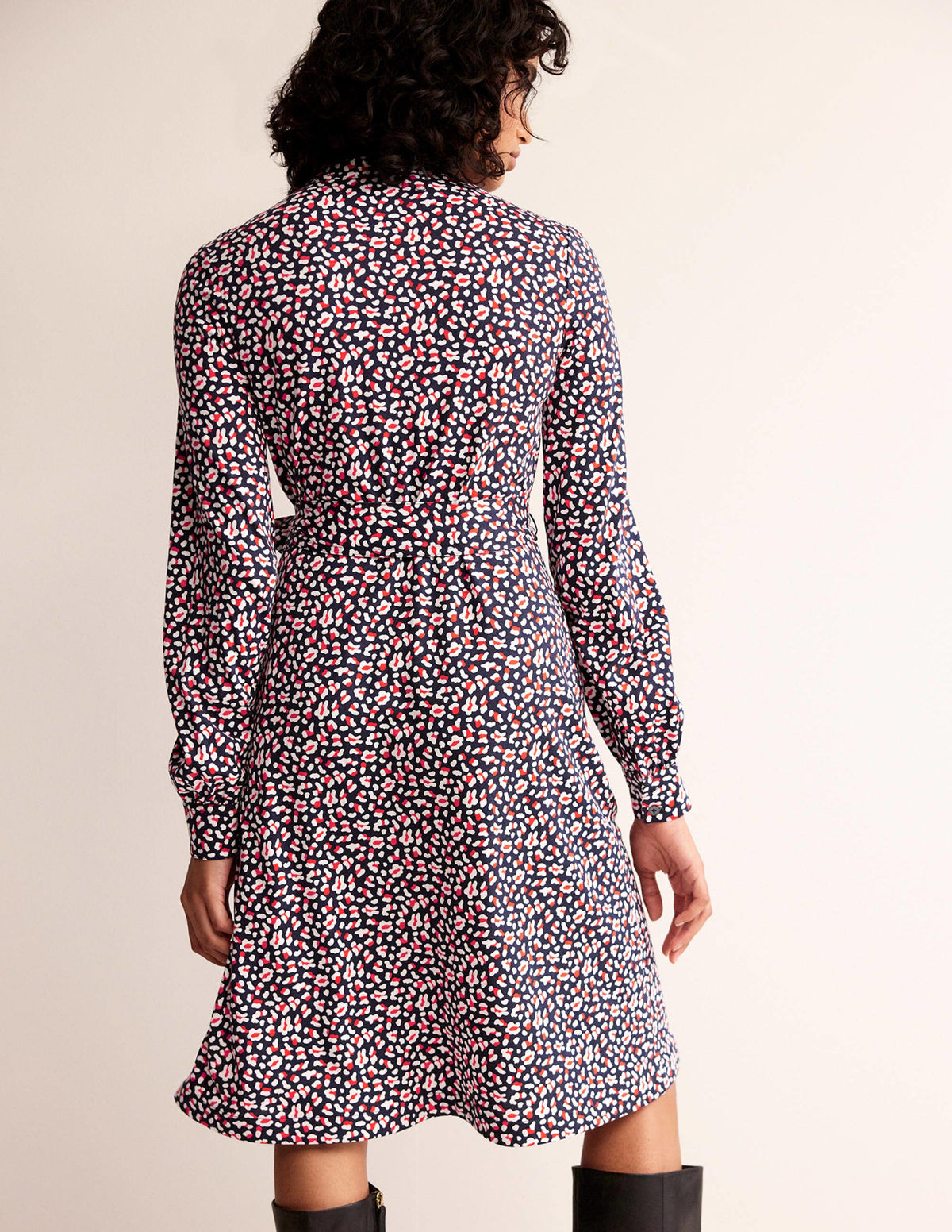 Julia Jersey Shirt Dress-French Navy, Animal Print-3