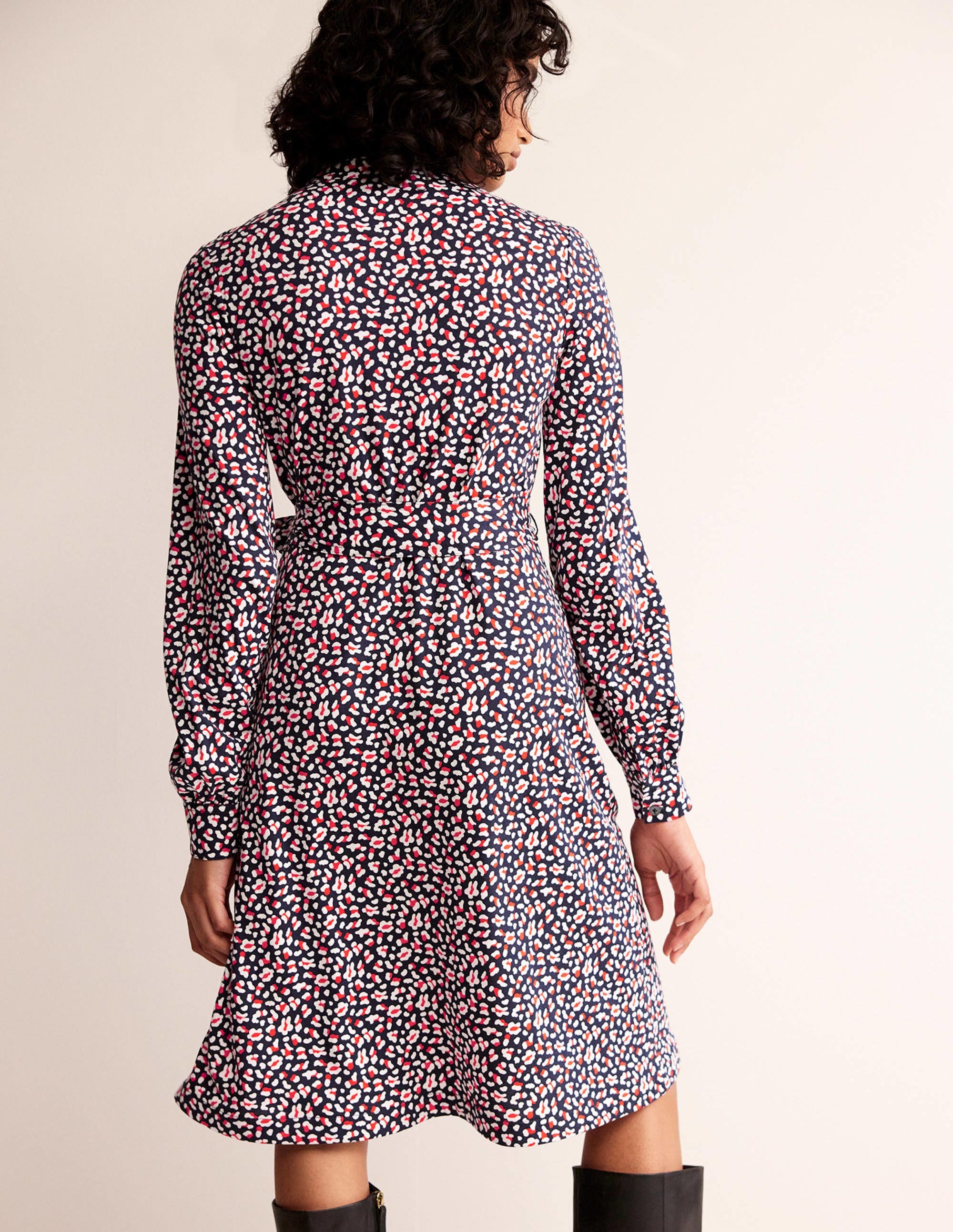 Julia Jersey Shirt Dress-French Navy, Animal Print - Image 3