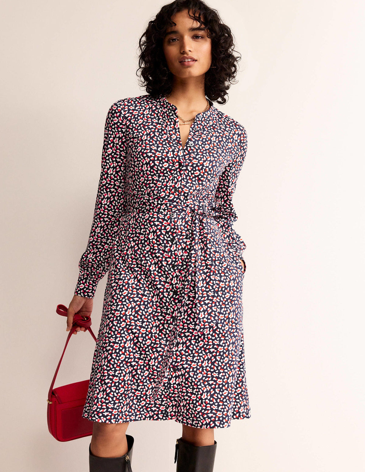 Julia Jersey Shirt Dress-French Navy, Animal Print - Image 4