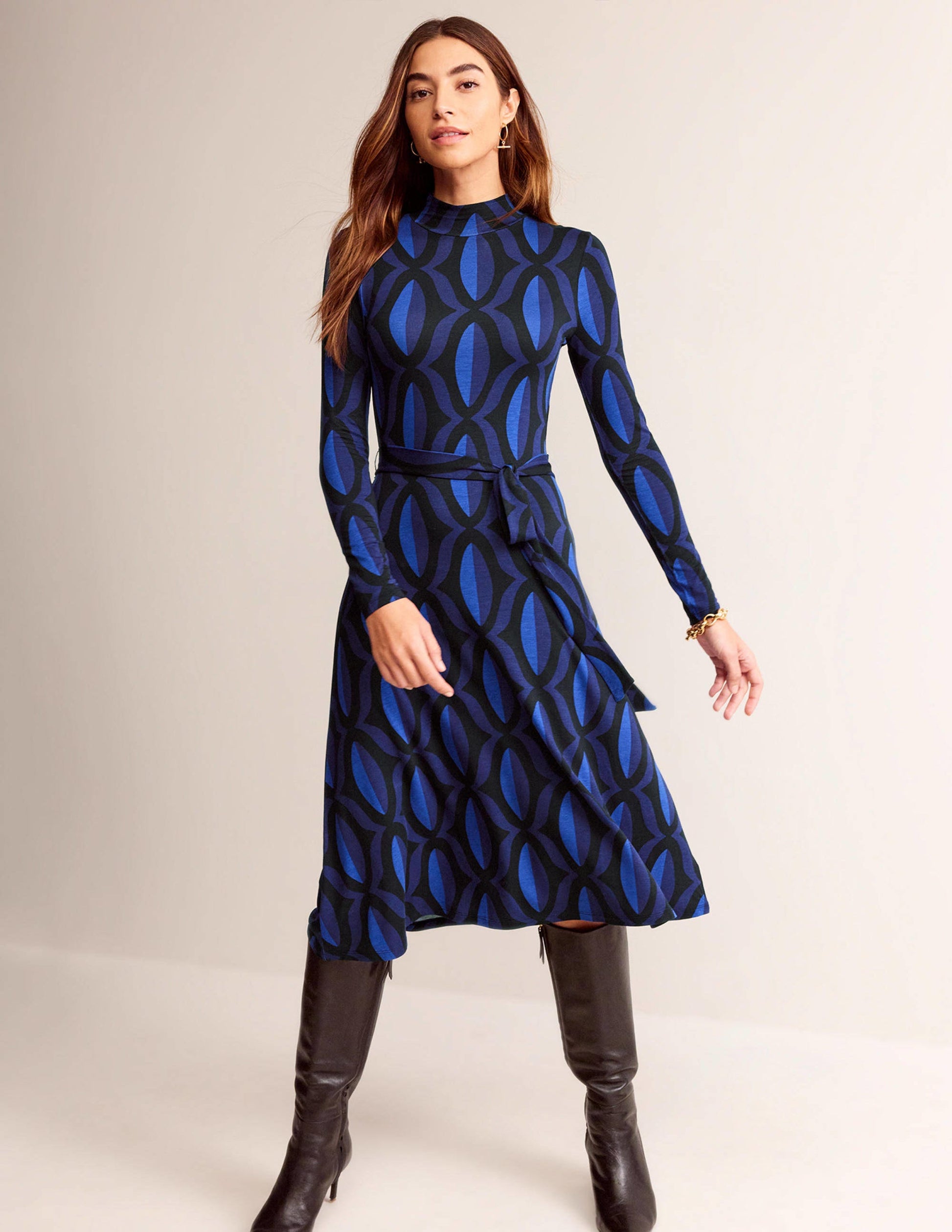 Alberta Jersey Midi Dress-Sapphire Blue, Geo Valley-2