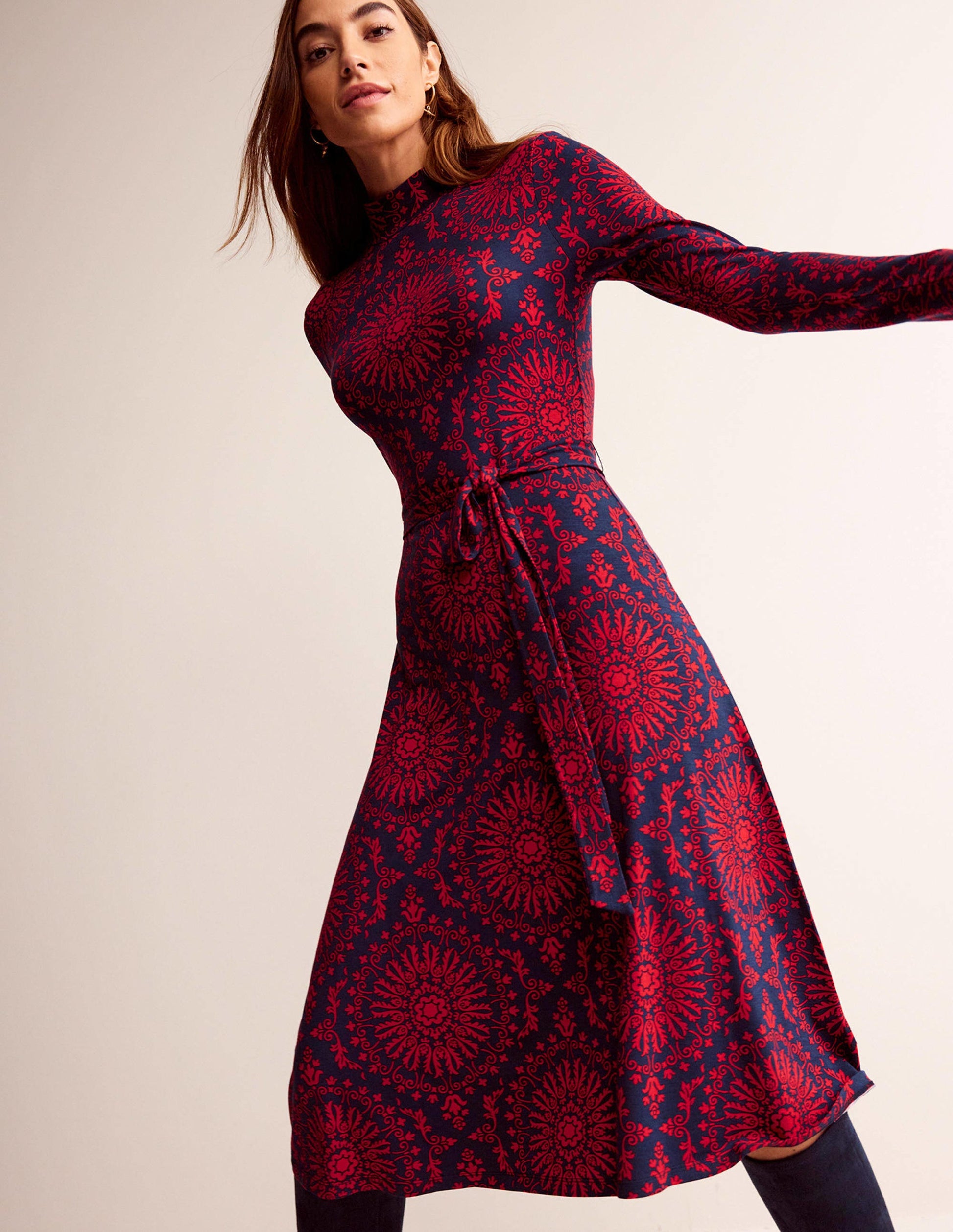 Alberta Jersey Midi Dress-Brilliant Red, Artizian Geo-1