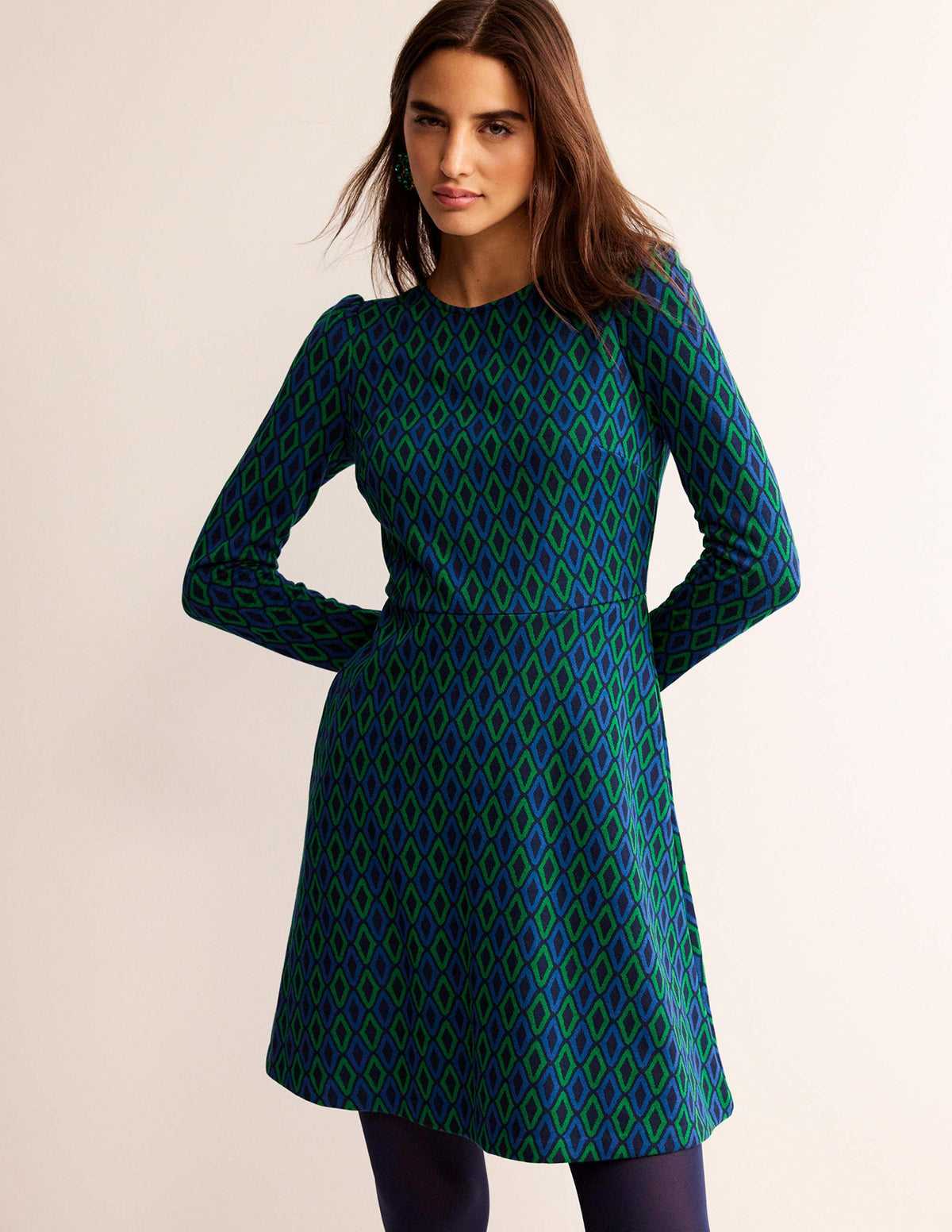 Jacquard A-Line Short Dress-Atlantic, Azure Jacquard - Image 1