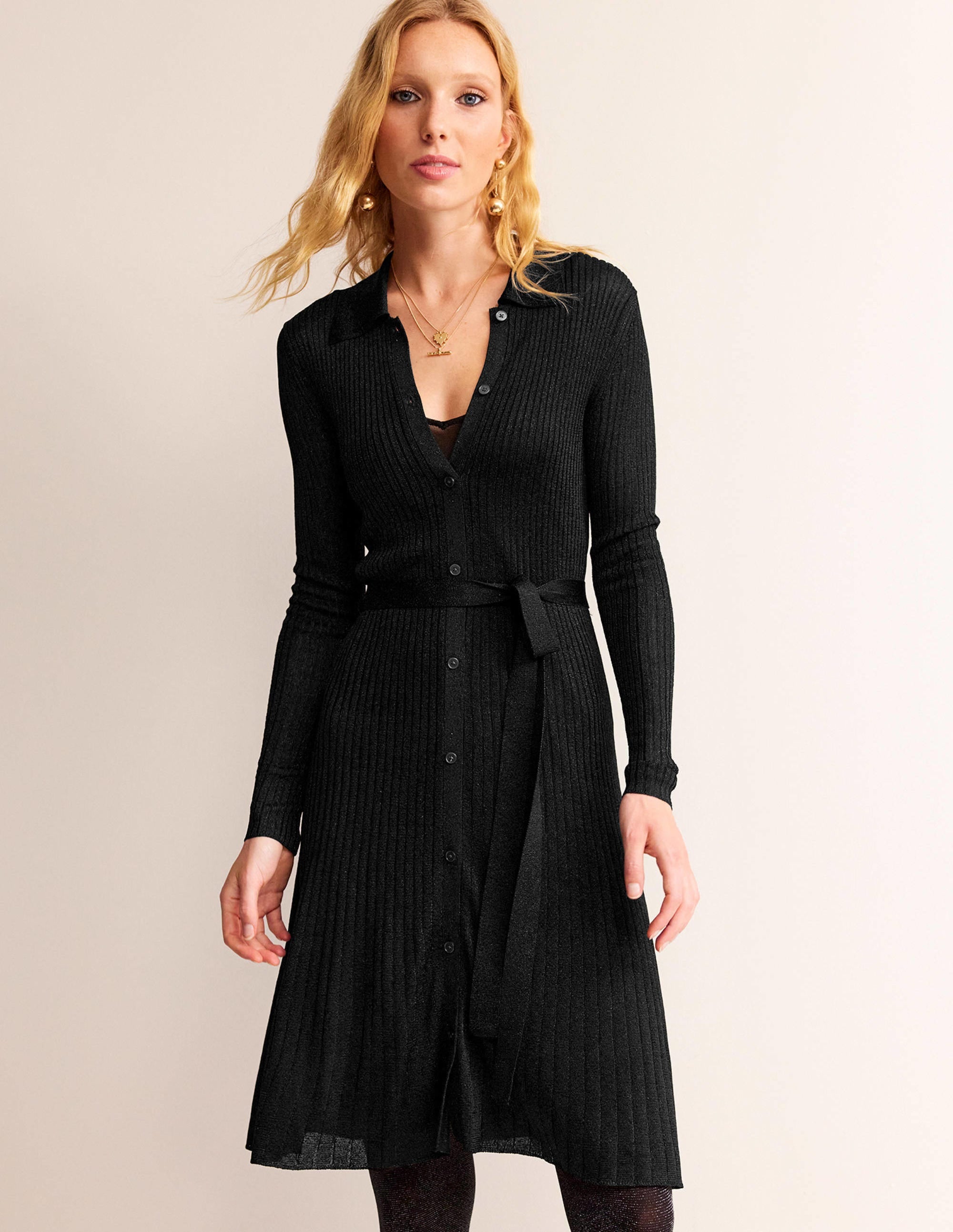 Faye Sparkle Knitted Dress-Black - Image 1
