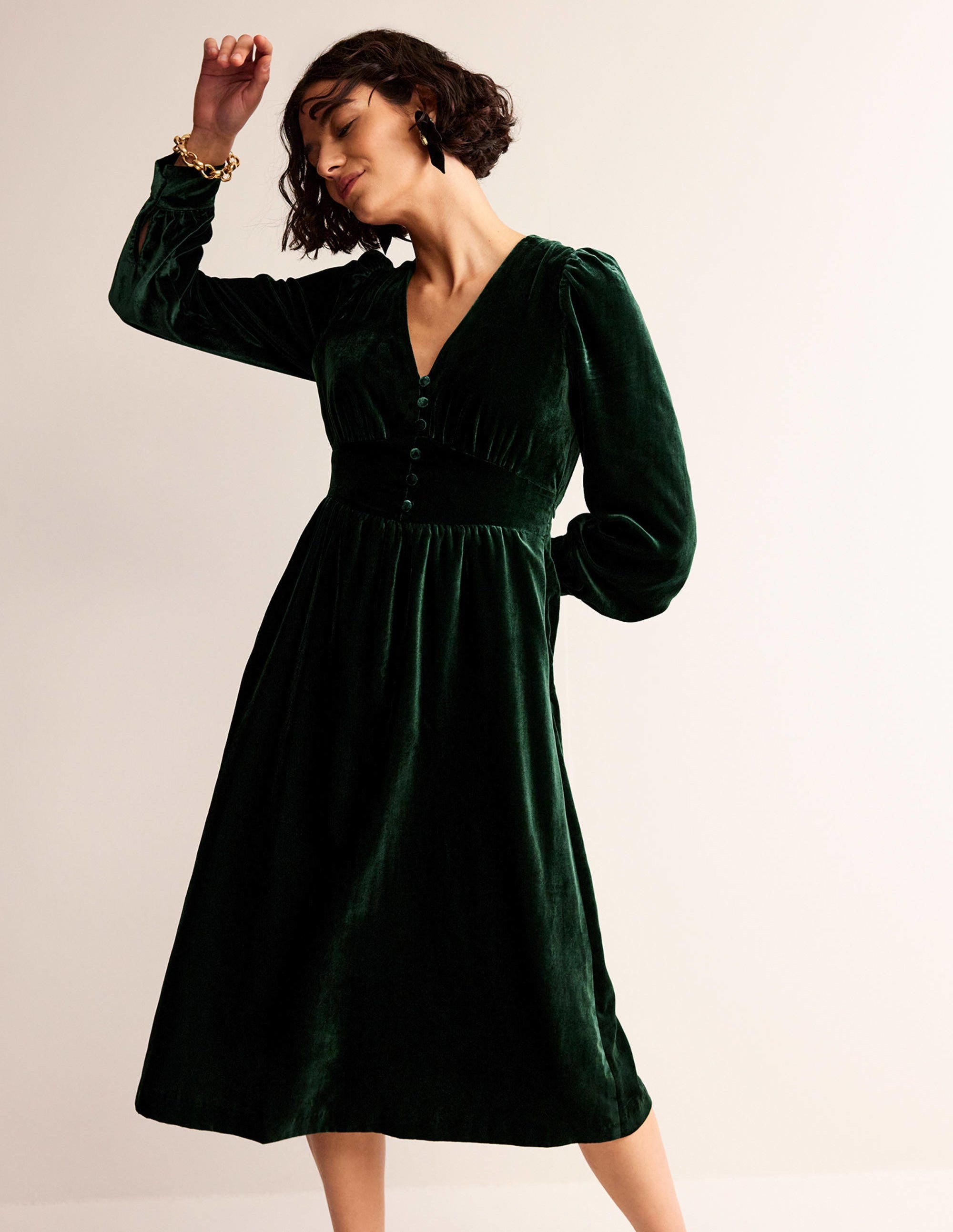 Elise Velvet Midi Dress-Chatsworth Green - Image 1