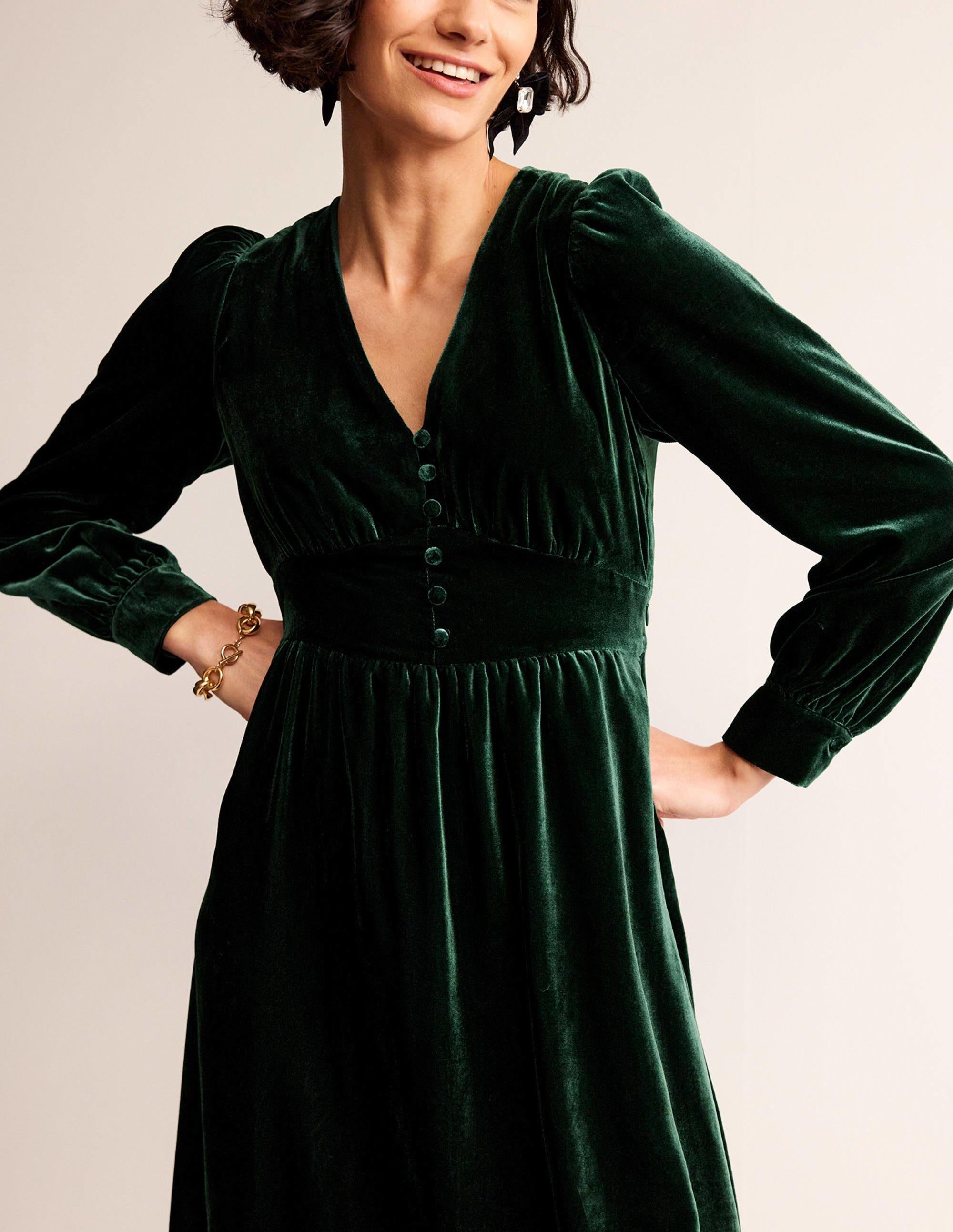Elise Velvet Midi Dress-Chatsworth Green - Image 2