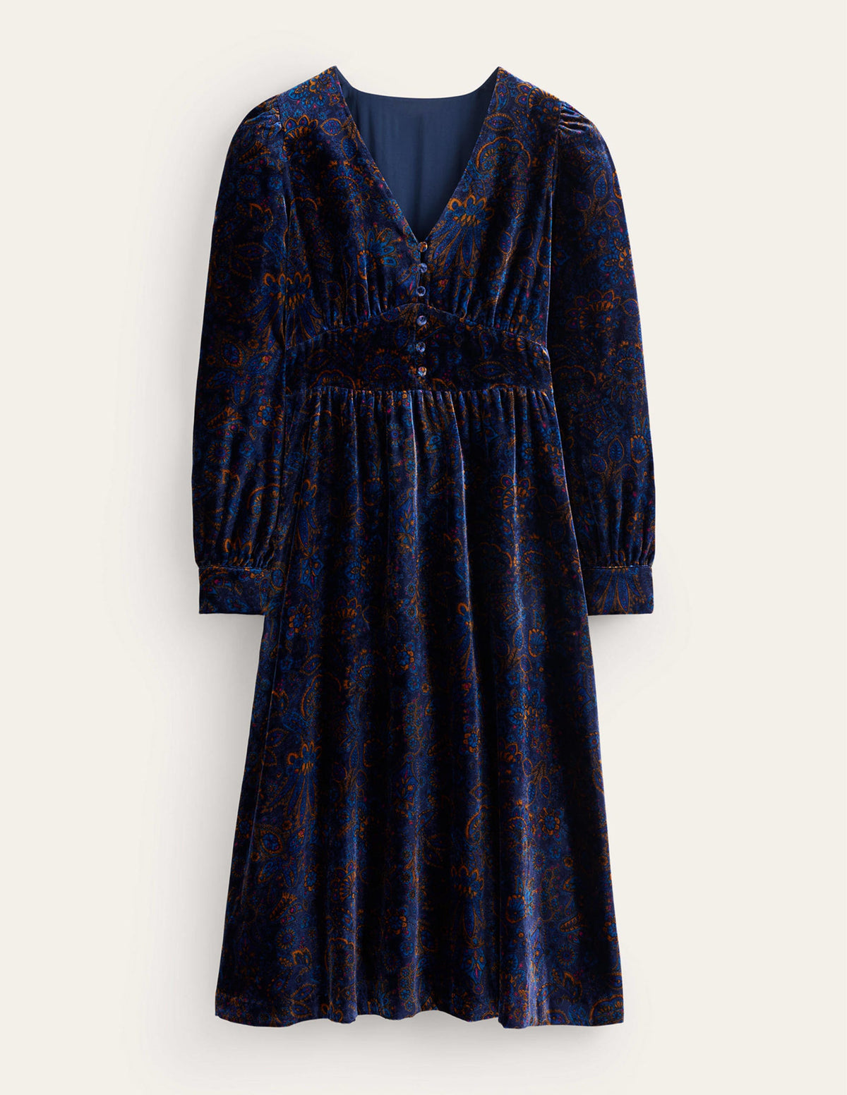 Elise Velvet Midi Dress-French Navy, Azalea Bloom - Image 5
