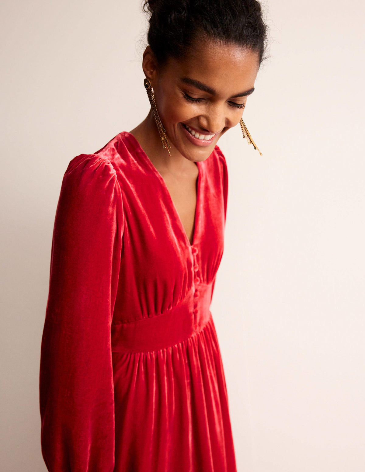 Elise Velvet Midi Dress-Red-1
