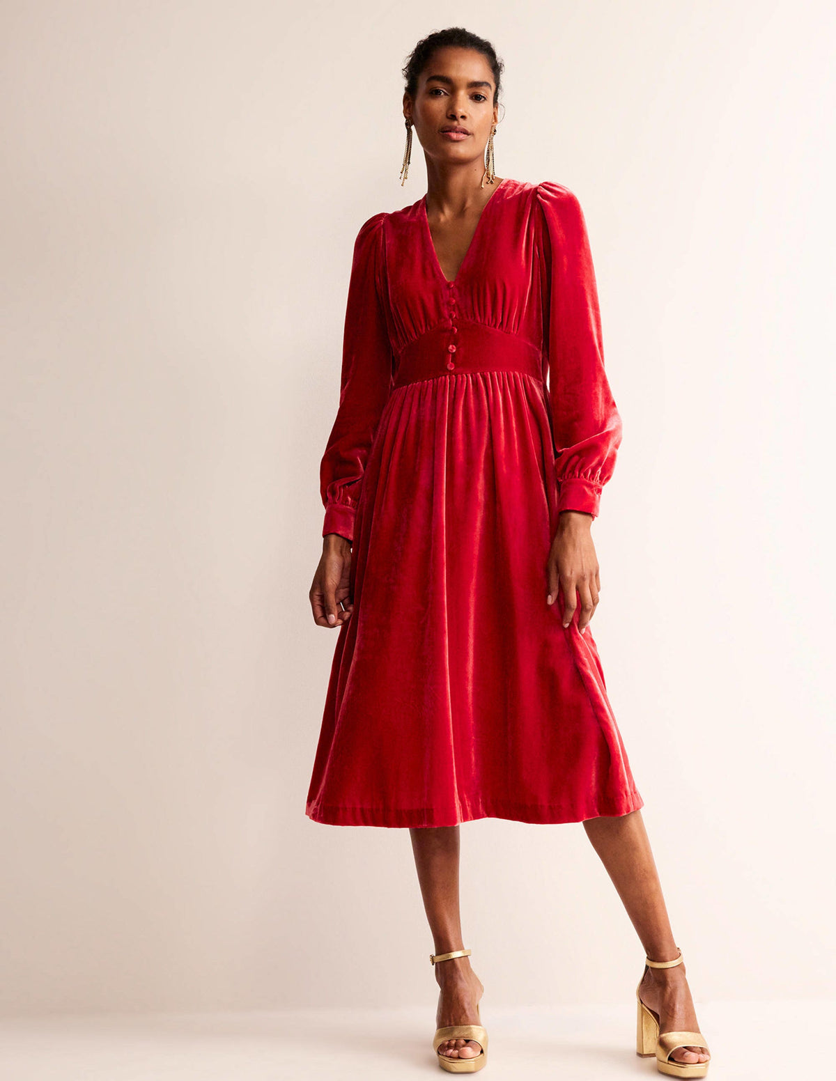 Elise Velvet Midi Dress-Red - Image 2