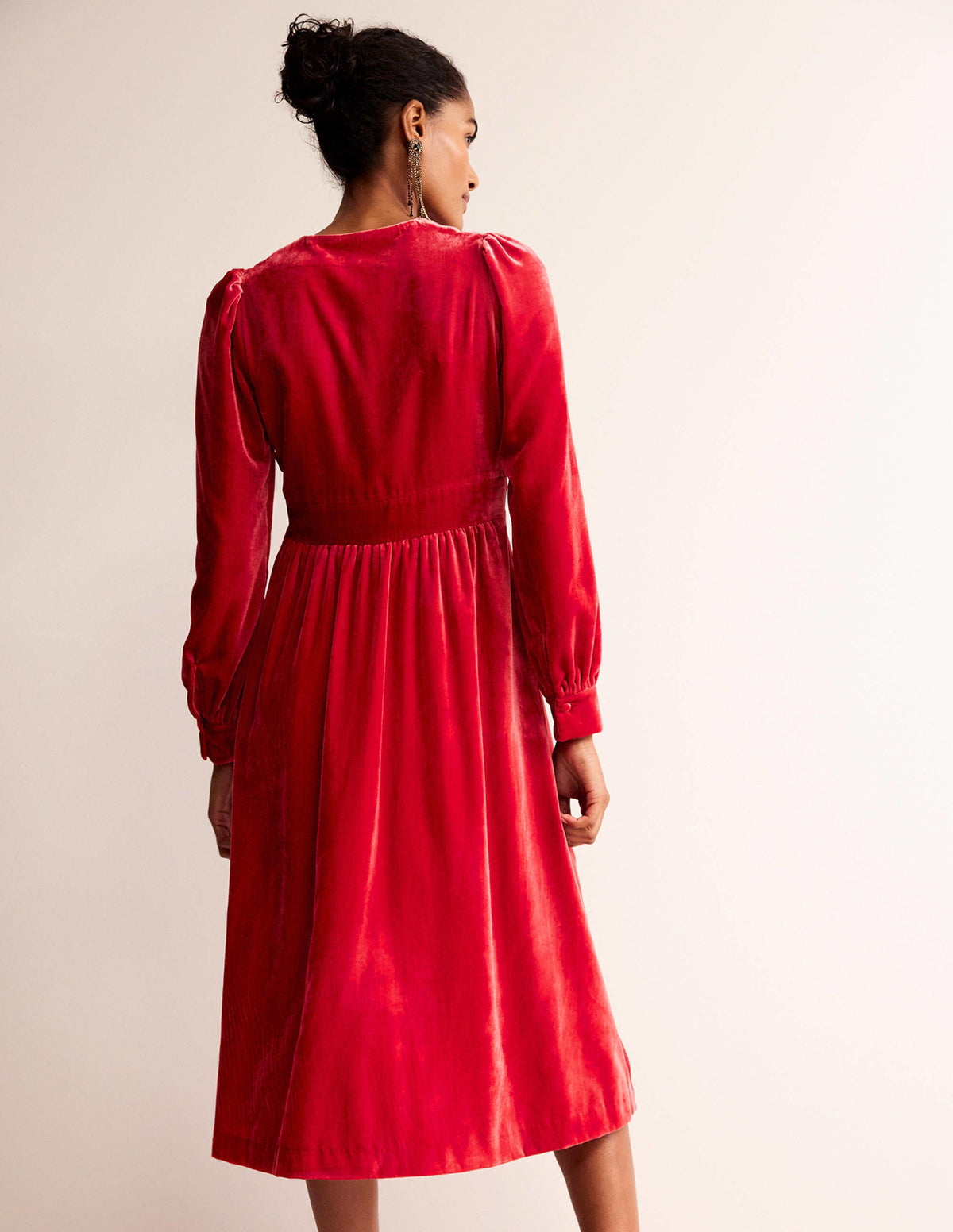 Elise Velvet Midi Dress-Red - Image 3