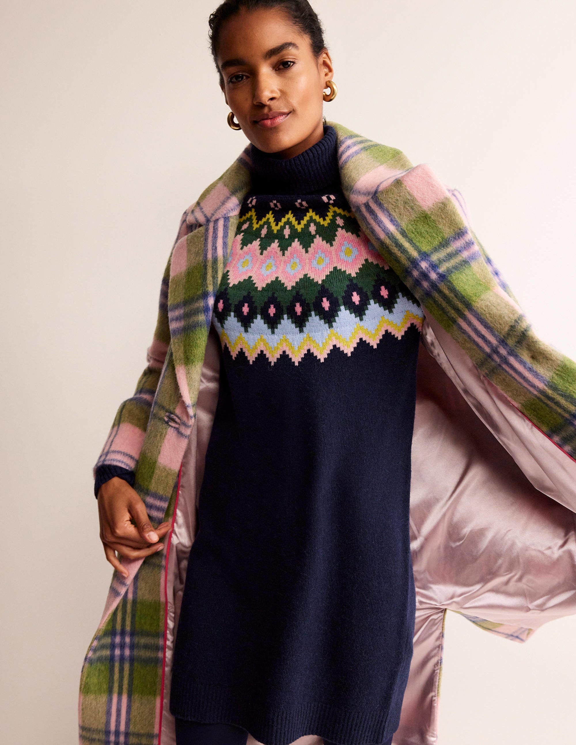 Edith Fair Isle Knitted Dress-Navy - Image 1