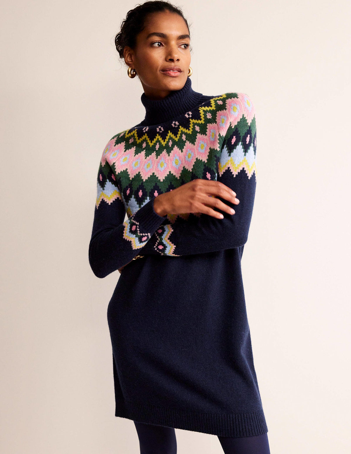 Edith Fair Isle Knitted Dress-Navy - Image 2