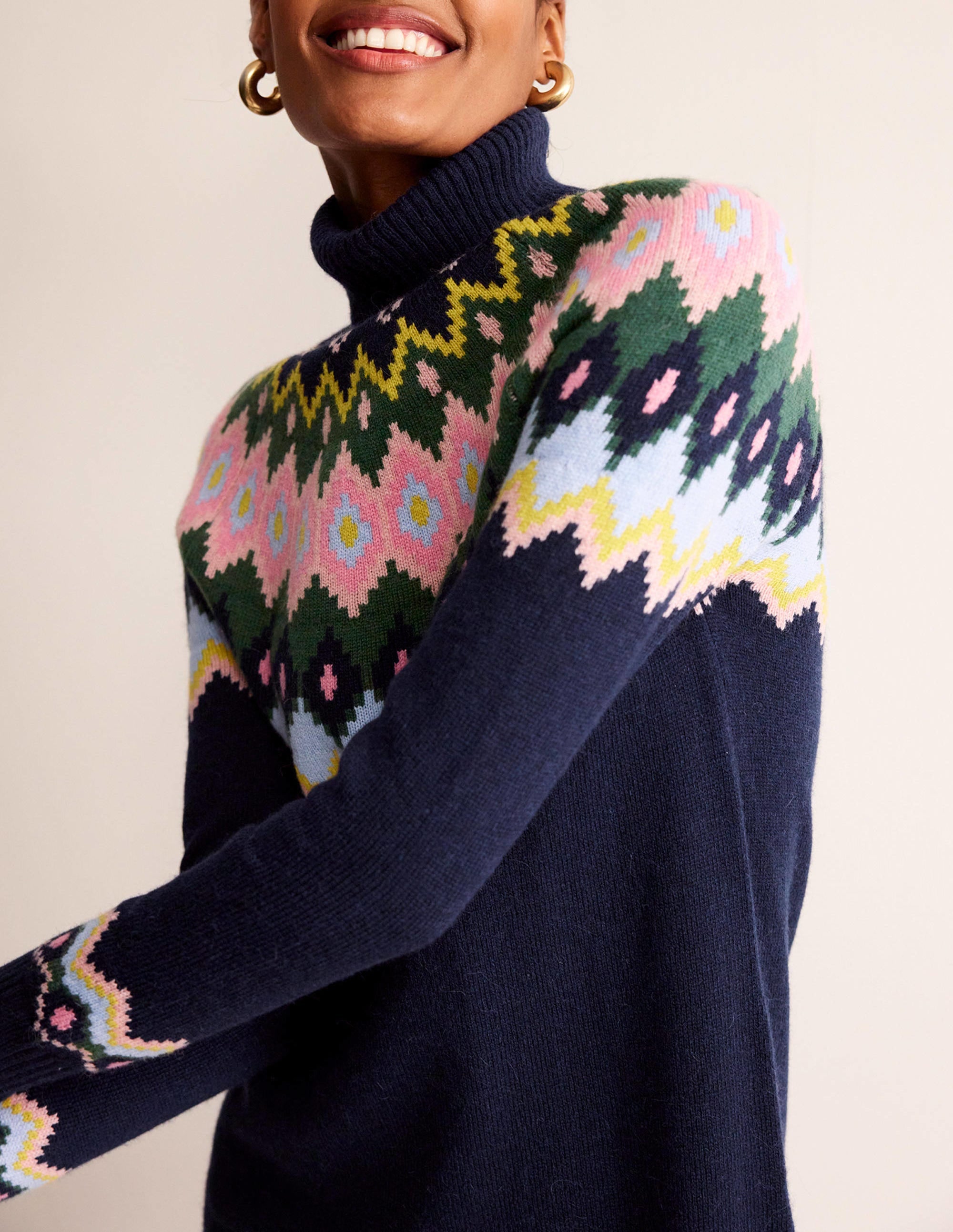 Edith Fair Isle Knitted Dress-Navy - Image 3