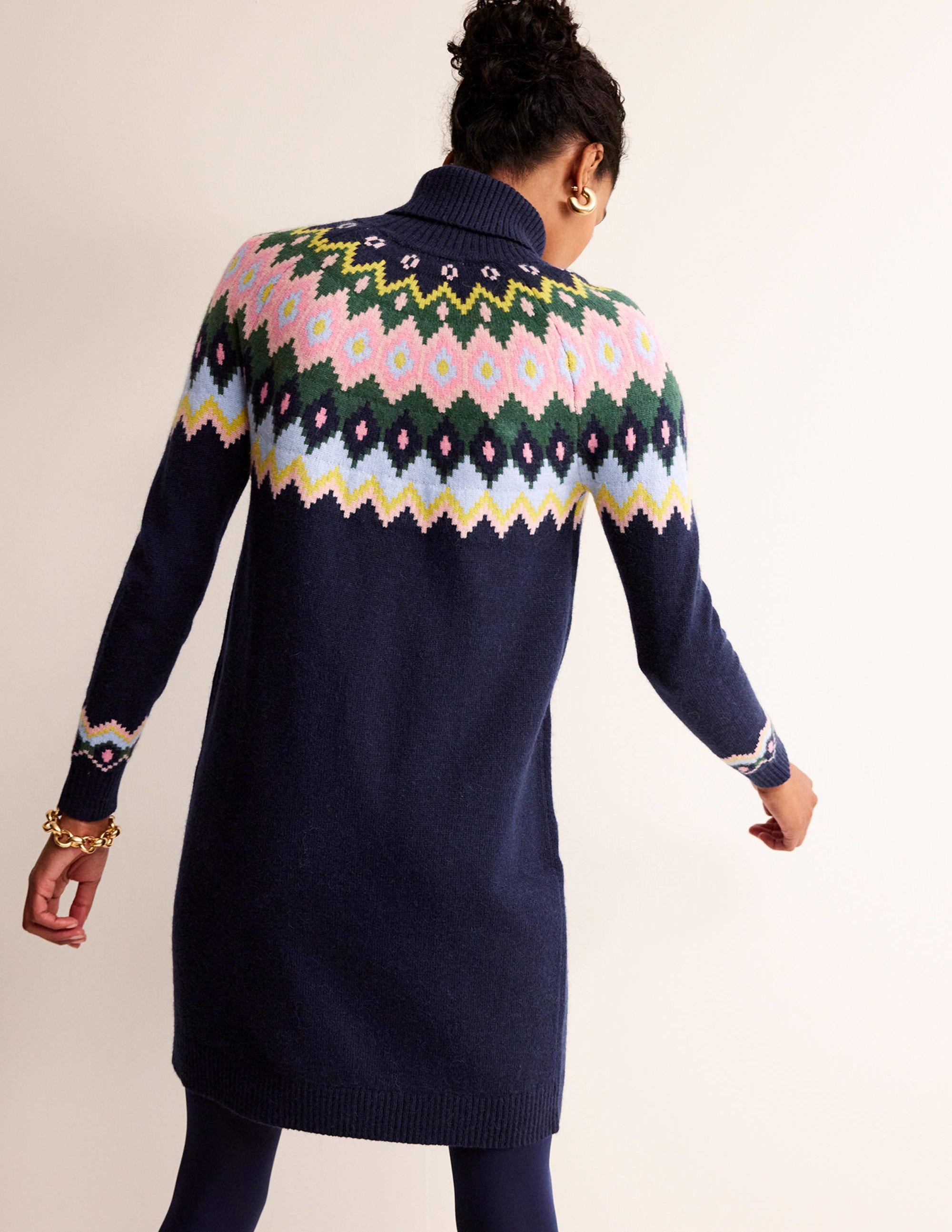 Edith Fair Isle Knitted Dress-Navy - Image 4