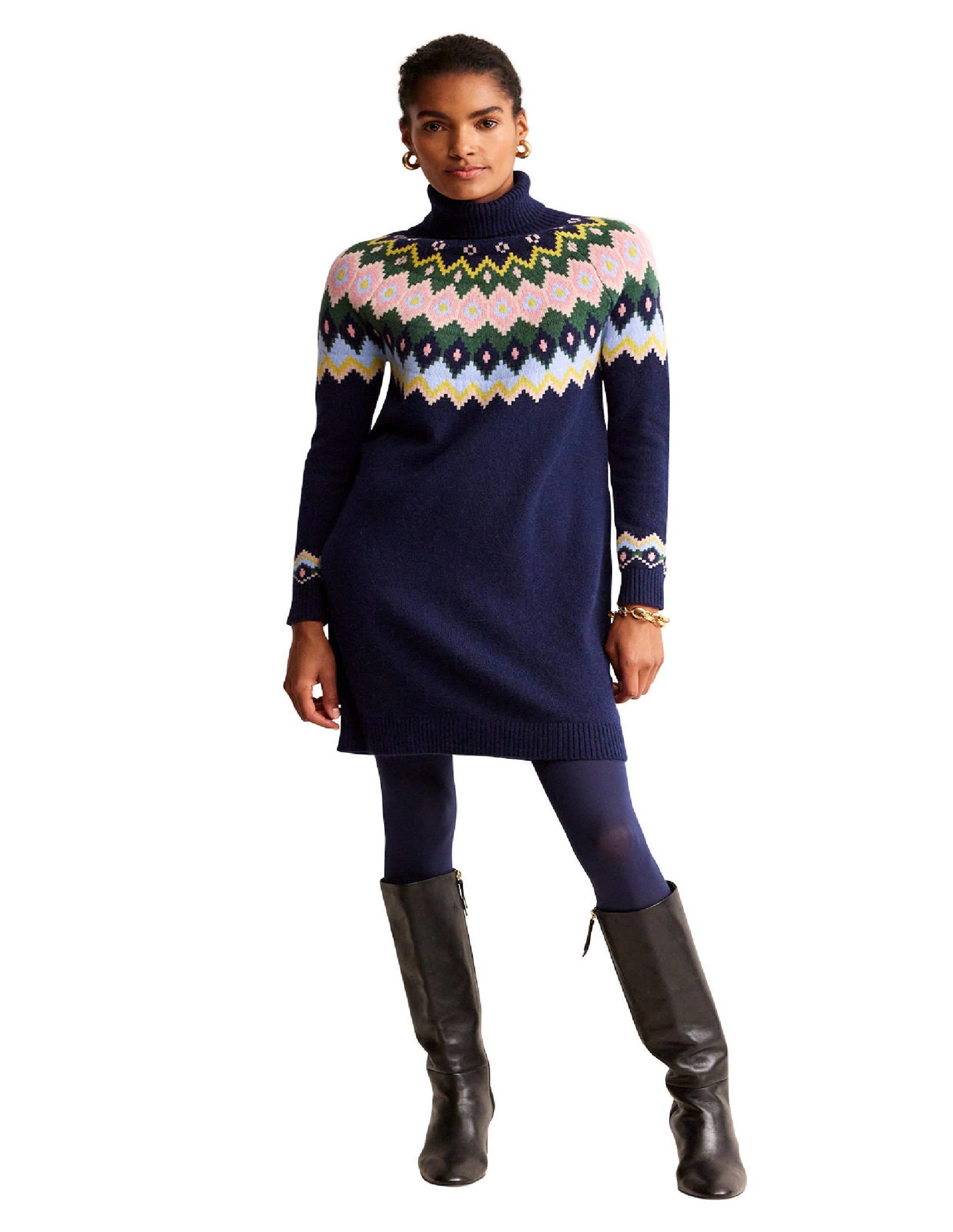 Edith Fair Isle Knitted Dress-Navy - Image 5