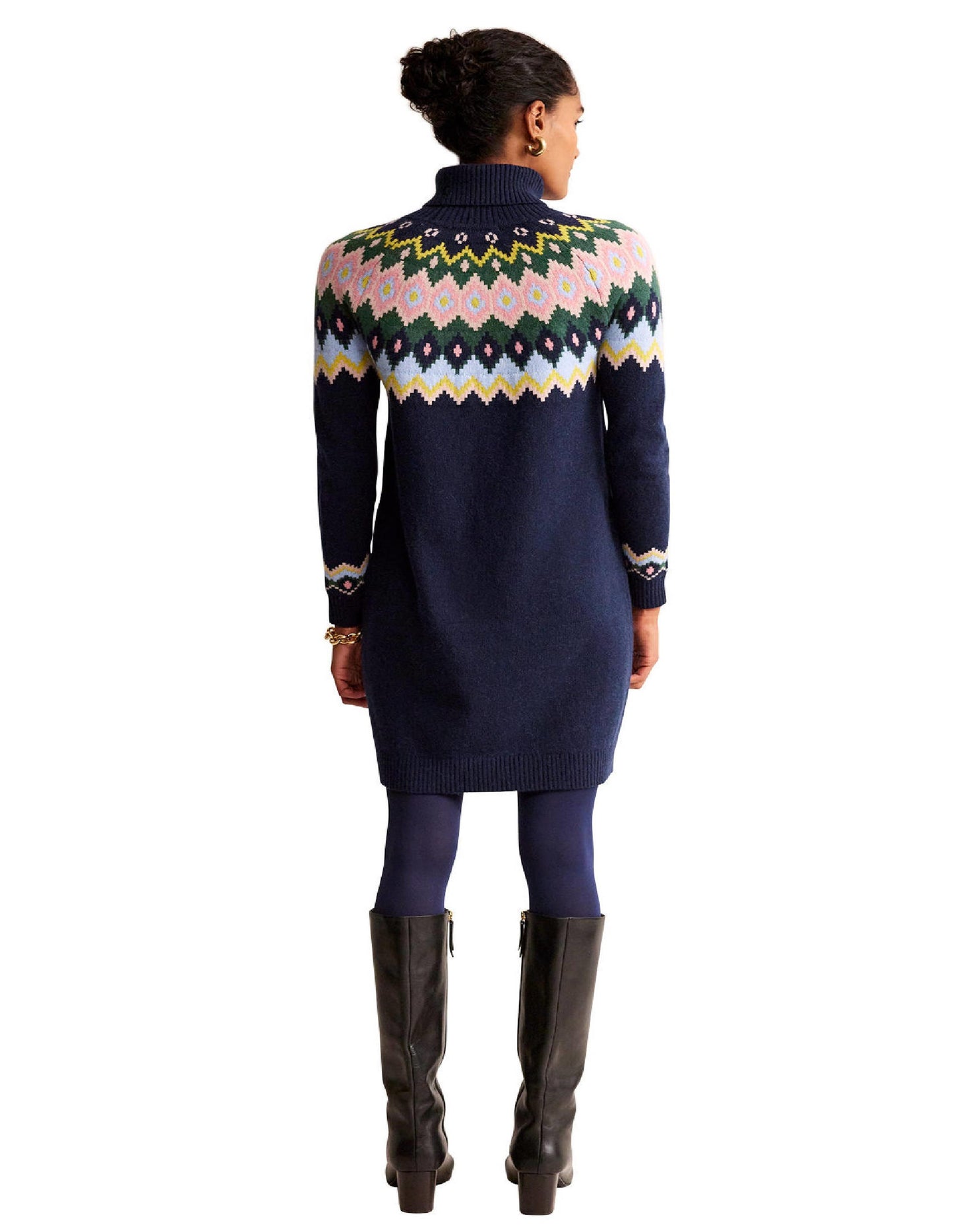 Edith Fair Isle Knitted Dress-Navy